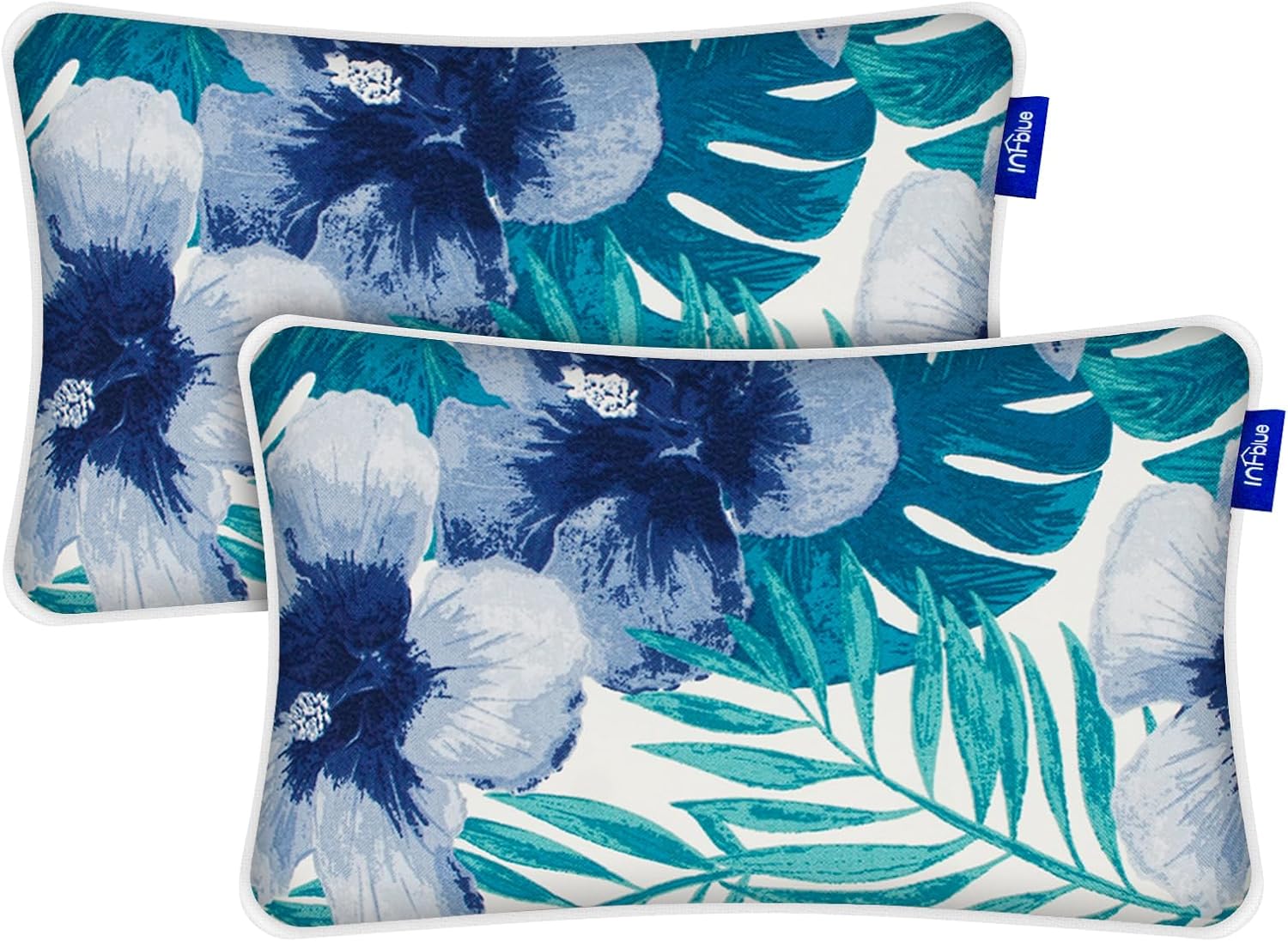 Patio Outdoor/Indoor Decorative Lumber Pillow Water Repellent Set of 2 Lumber Throw Pillow for Patio Garden Funiture (12''x20'', Green Flowers) 12 x 20 Inch (With Inserts) Green Flowers