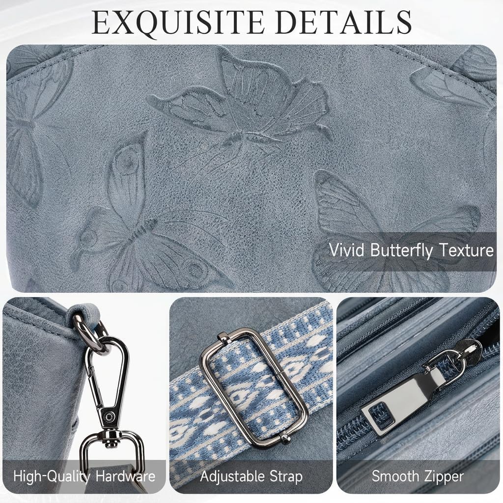 BELTANA Crossbody Purses for Women,Multi Pocket Medium Crossbody Bag,Adjustable Strap Shoulder Bag Butterfly Design | Zipper Pockets, Adjustable Strap, Lightweight, Satchel Bag, Gift for Women - Image 6