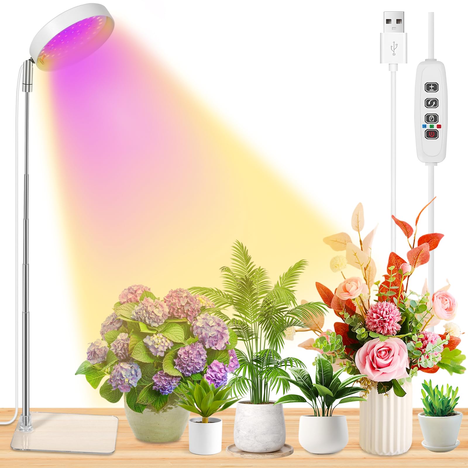 Lampada per Piante, Luce a LED per Piante da Interno 3050K con Timer 3/9/12H, 10 Livelli di Luminosità, 3 Modalità di Luce, per Lampada di Crescita a Spettro Completo di Piccole Piantes(Bianca)