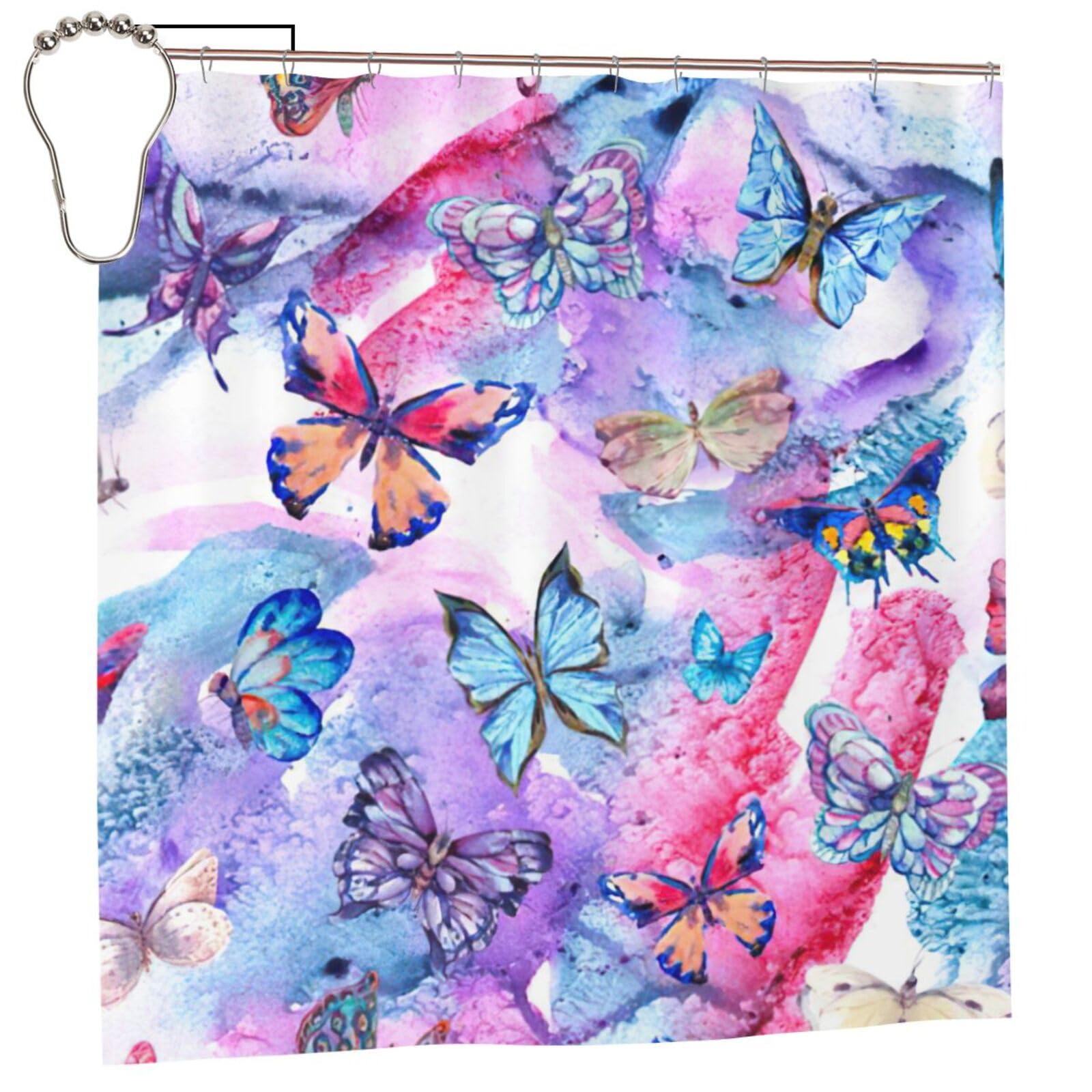 Rideau de douche imprimé papillon en polyester 183x183 cm