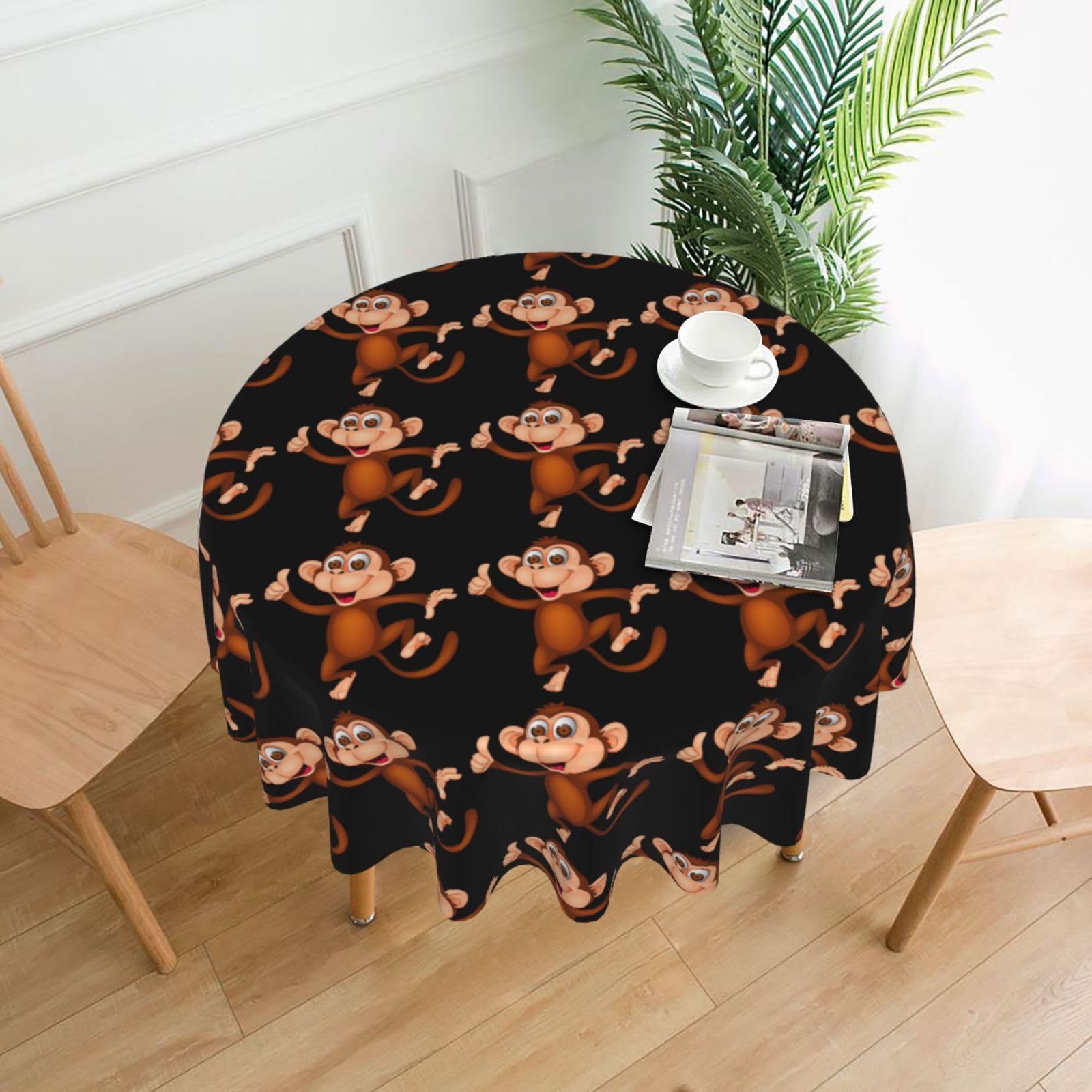Hjfczh Black Monkey Prints Round Table Throw 60 Inch - Waterproof Table Cover - Soft & Wrinkle Resistant Decor Layer For Dinners, Parties & Everyday Use