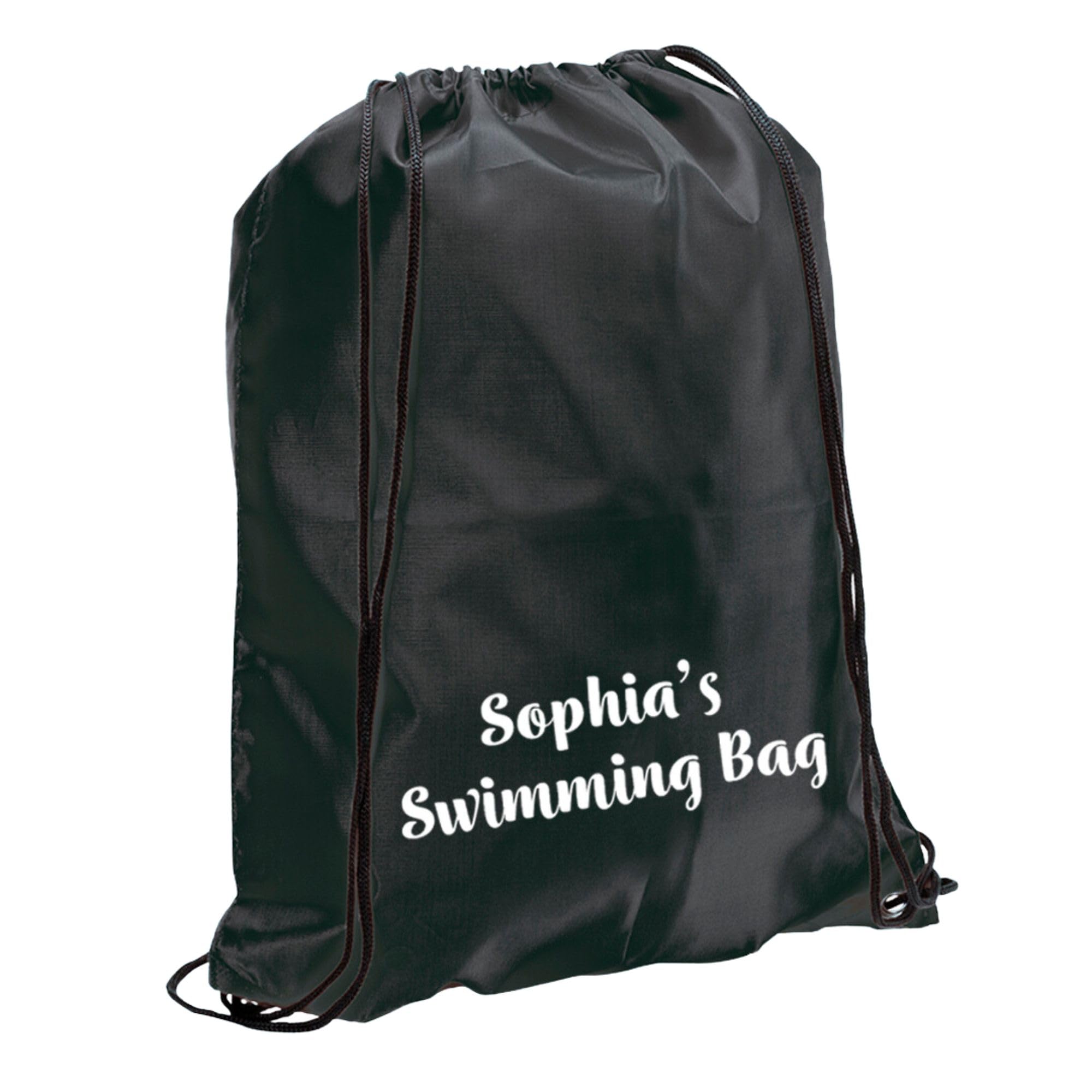 eBuyGB Personalised Swimming Bag, Kids Drawstring Swim Bag with Any Name, Children’s Rucksack for Girls and Boys, Backpack for Swimming (Black)