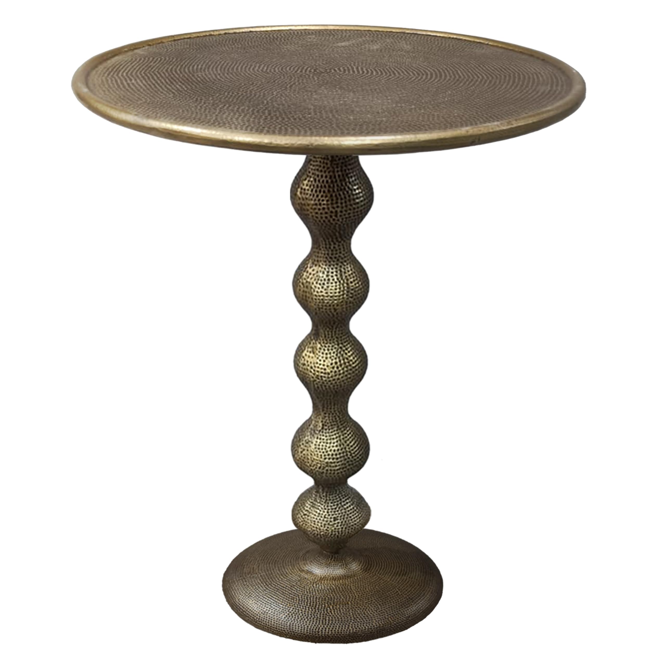 The Urban Port Shae 22 Inch Round Side End Table-Antique Brass Cast Aluminum with Hammered Texture for Small Places