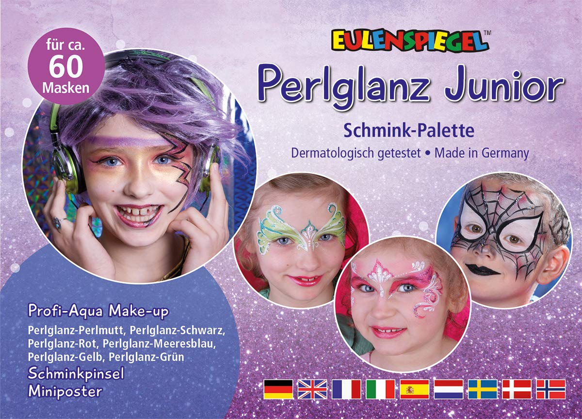 Eulenspiegel 206027 - Schmink-Palette Perlglanz Junior, für ca. 60 Masken, vegan, Schminkfarben