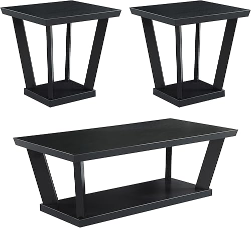 Coaster - Juego de mesa auxiliar de madera de 3 piezas con estantes abiertos en color negro