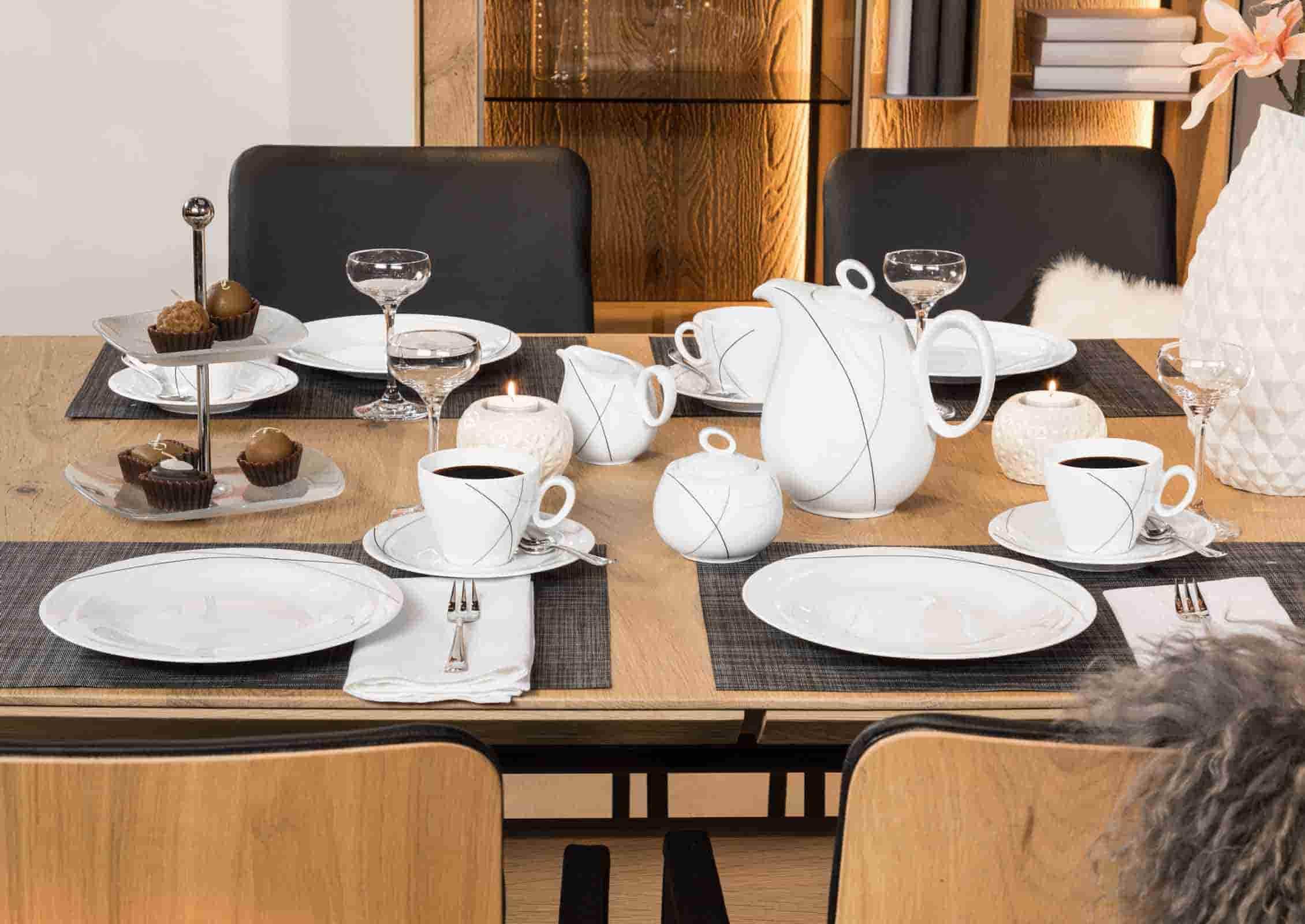 Seltmann Weiden Trio Highline Espressotassen 6er Set, 110 ml, Mokkatassen mit schwarz-grauen Linien, Spülmaschinen- und Mikrowellenfest, Porzellan, Weiß