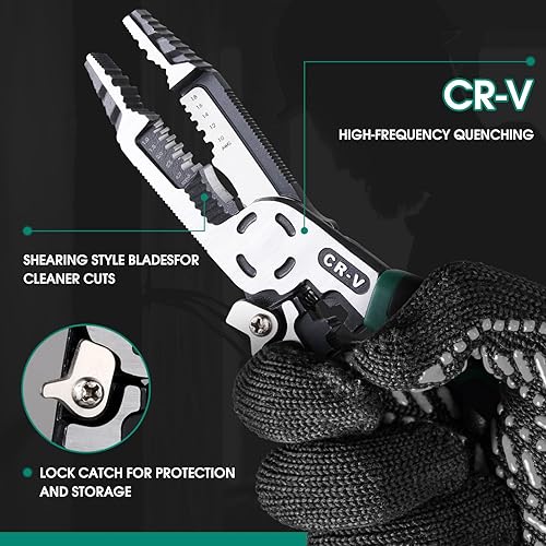 Miniatura 7 de Alicates pelacables 10 en 1, cortadores de cables, alicates combinados multifuncionales de 9 pulgadas con cortador de crimpador de cables, alicates