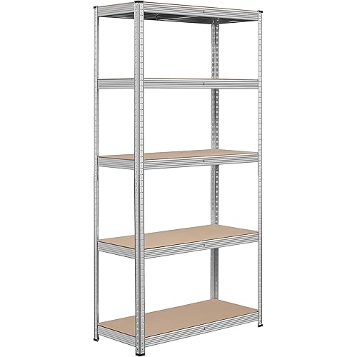 Topeakmart 5-Tier Utility Shelves, Metal Storage Shelves Unit Adjustable Garage Storage Racks Heavy Duty Shed Shelving- Silver, 35.5 x 16 x 71 Inch