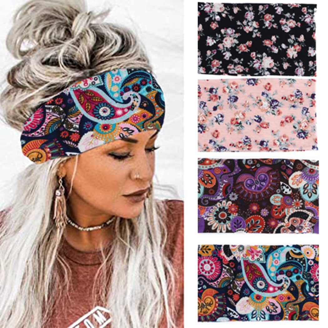 YBSHIN Boho Bandeau Headbands Black Wide Criss Cross Headsarfs Twist Butterfly Head wraps Knot Stretch Hair Bands Yoga Turban Floral Hair Accessories for Women and Girls (Set 5)