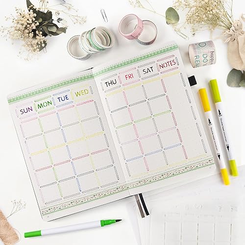 Miniatura 6 de Kit de diario de puntos de viñetas 494ozm sin sangrar juego de diario de cuadrícula de balas A5 con 188 páginas 10 plantillas 14 cintas Washi 12