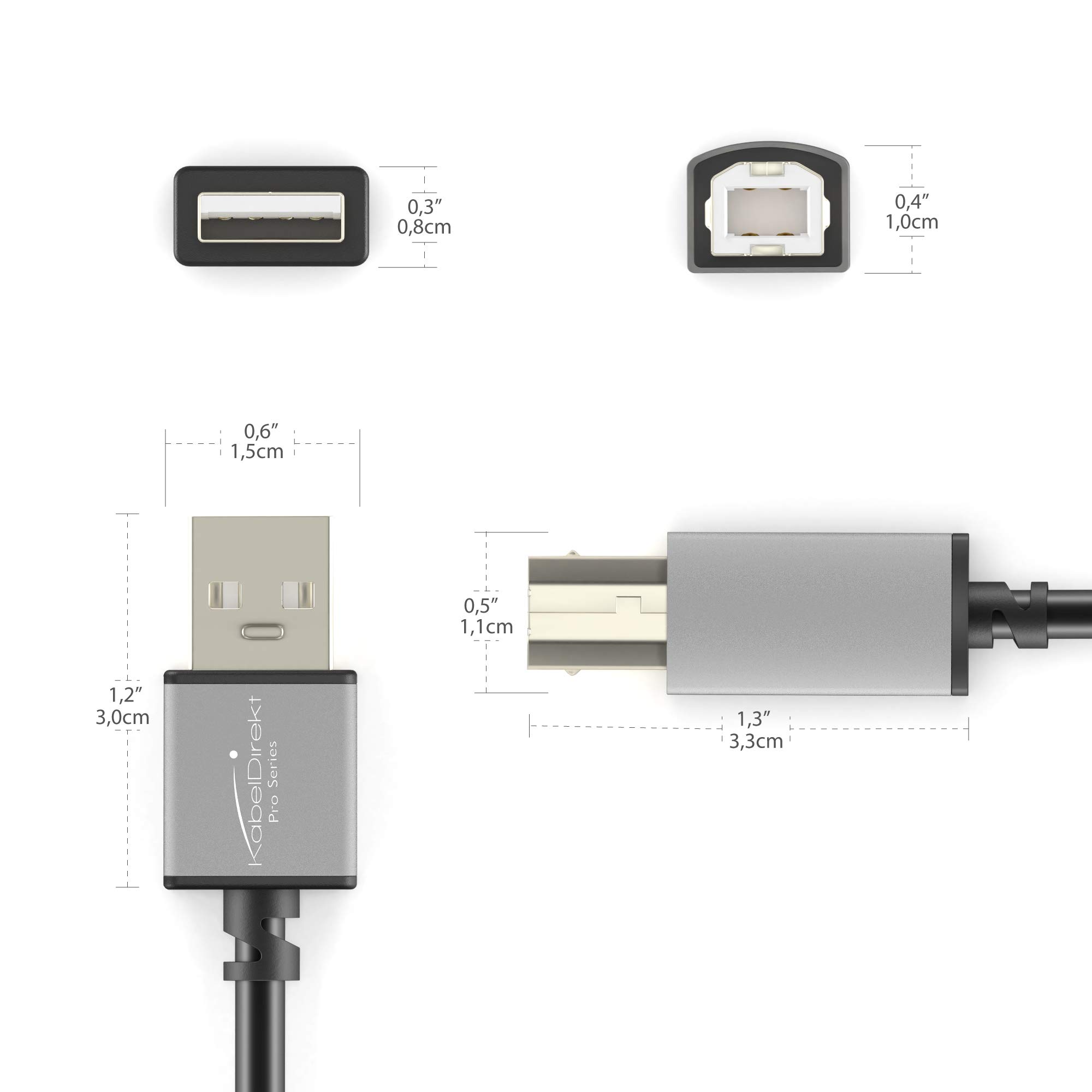 Câble USB 2.0 Type A/B - 5 Mètres - Marque E-kom - Pour Imprimante/scanner