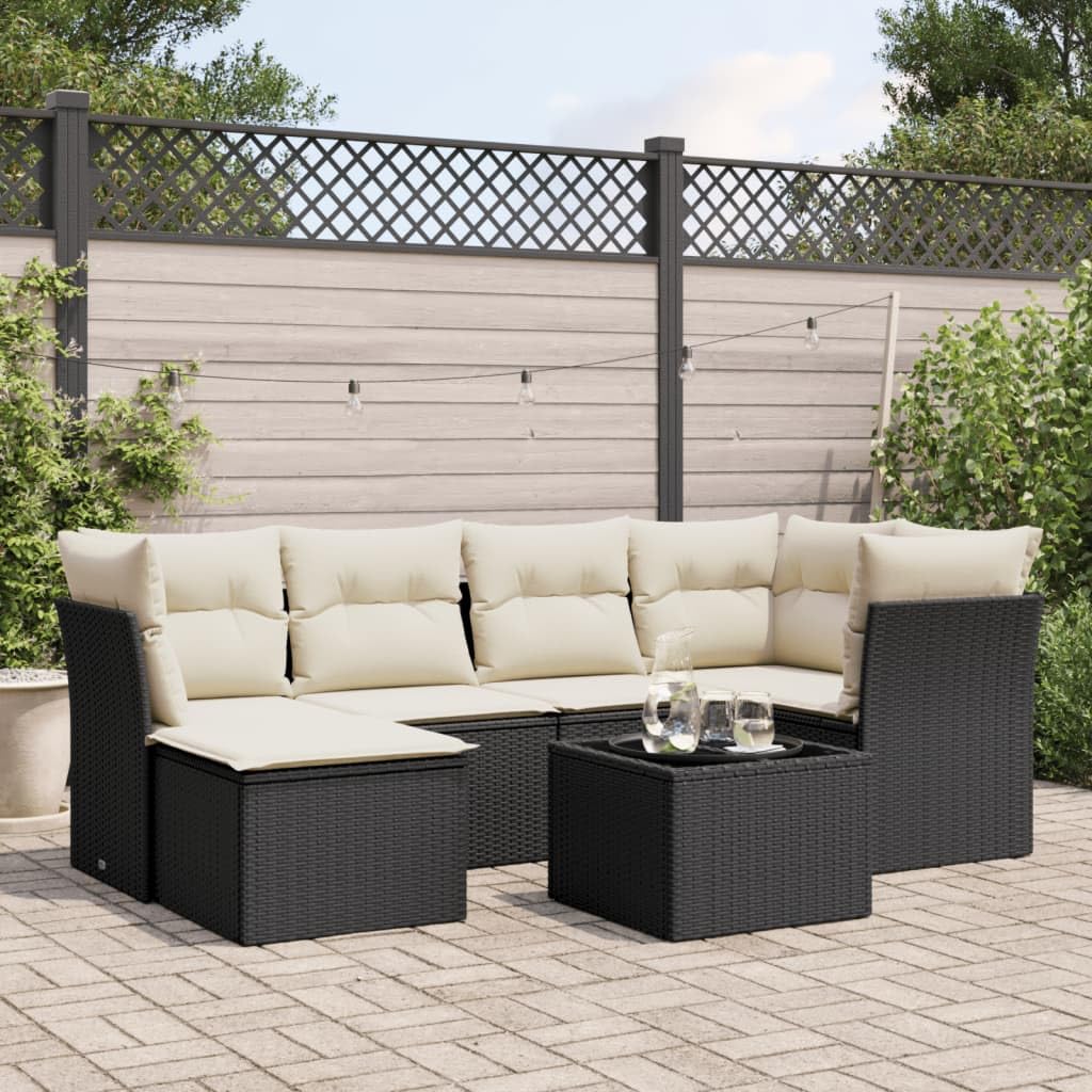 LAPOOH Set de Comedor de jardín 7 pzas y Cojines ratán sintético Negro, Conjunto Mesa Y Sillas Jardin, Mesa Y Sillas Terraza, Muebles Jardin Exterior, Conjuntos De Muebles De Jardín - 3249795