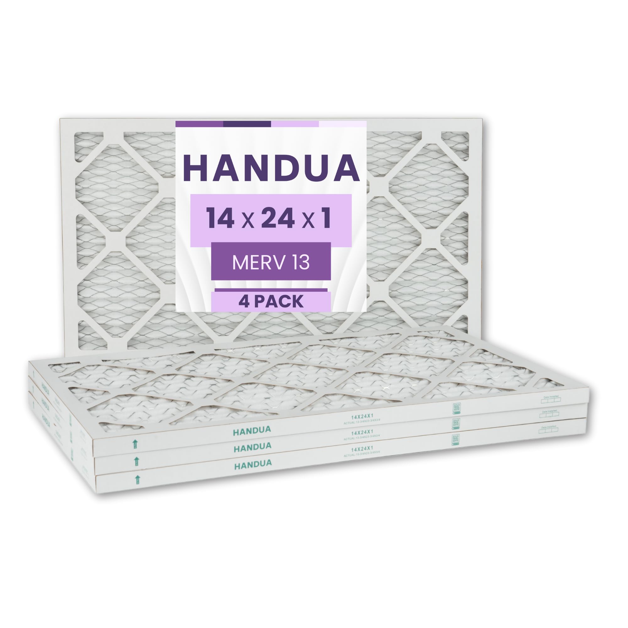 Handua Lot de 4 filtres à air 14 x 24 x 1 MERV 13, filtre à air de rechange plaqué pour four (taille réelle : 34,9 x 60,3 x 1,9 cm)