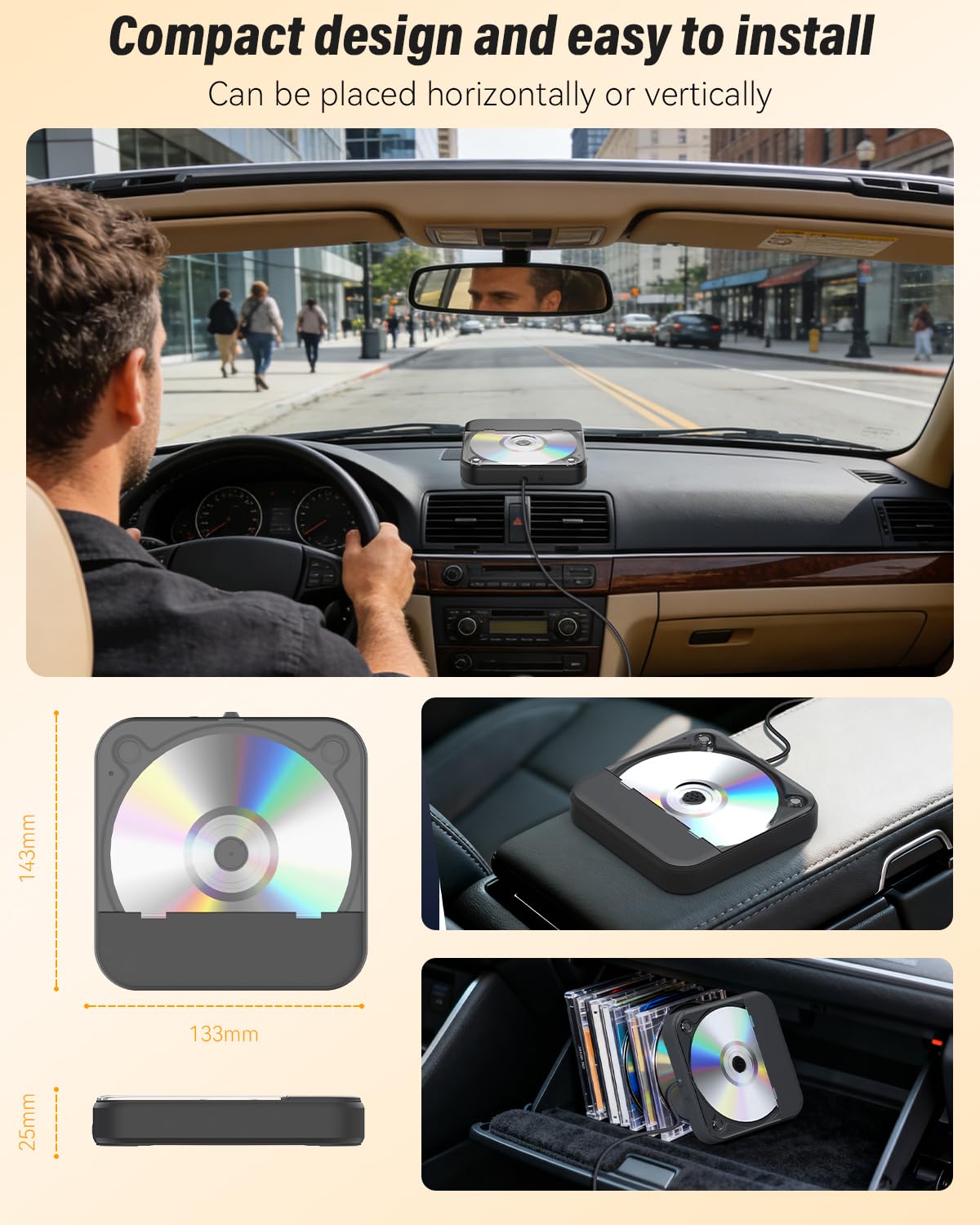 MONODEAL Externer CD Player für Auto, Plug-and-Play Auto CD-Player mit USB/AUX Anschluss, Universeller USB CD Laufwerk für Fahrzeug, Laptop, Fernseher