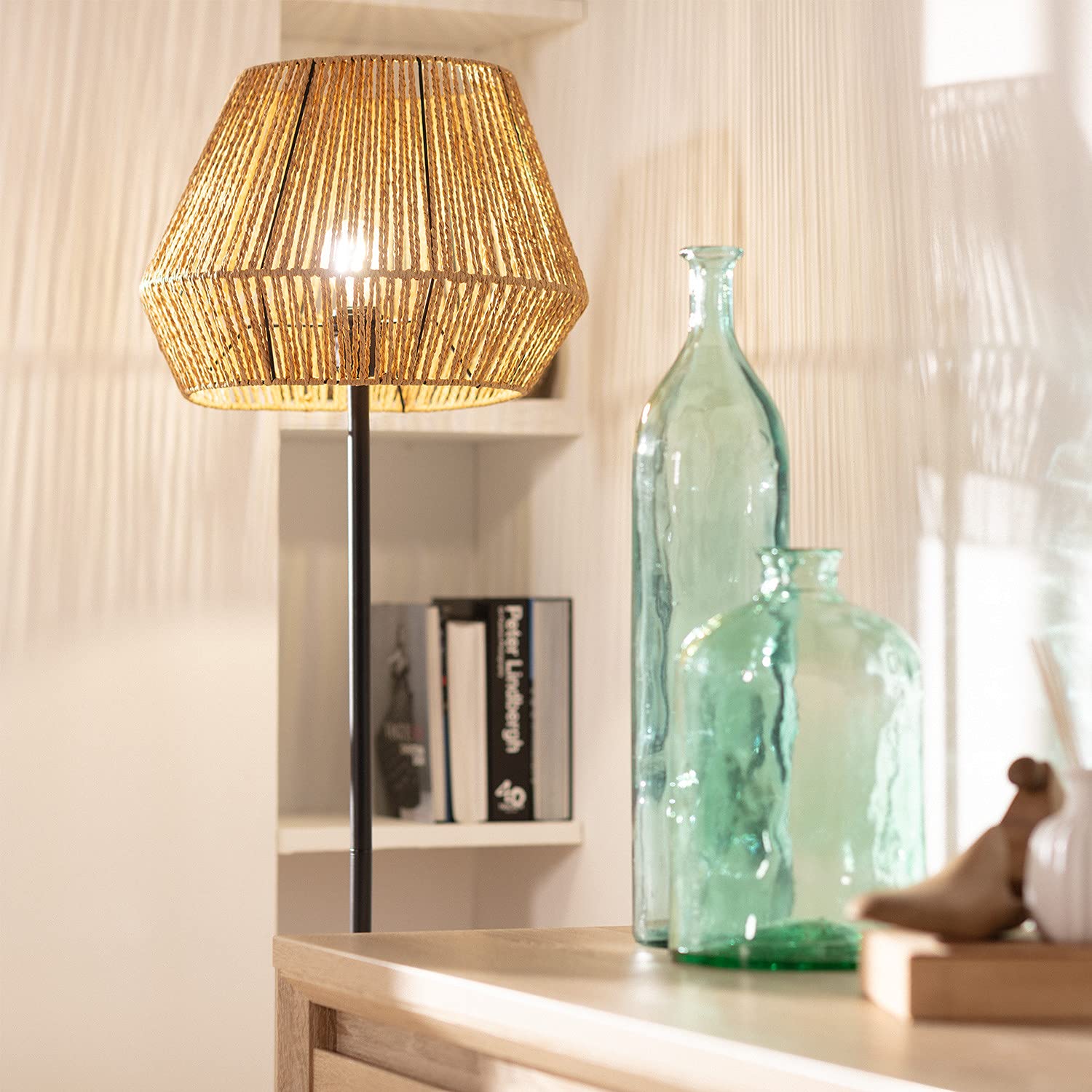 LEDKIA LIGHTING - Lámpara de Pie Kirito | Diseño Elegante y Moderno | Compatible con Bombilla LED E27 | Duradera y Resistente | Ideal para Salón y Dormitorio; Natural; Papel trenzado