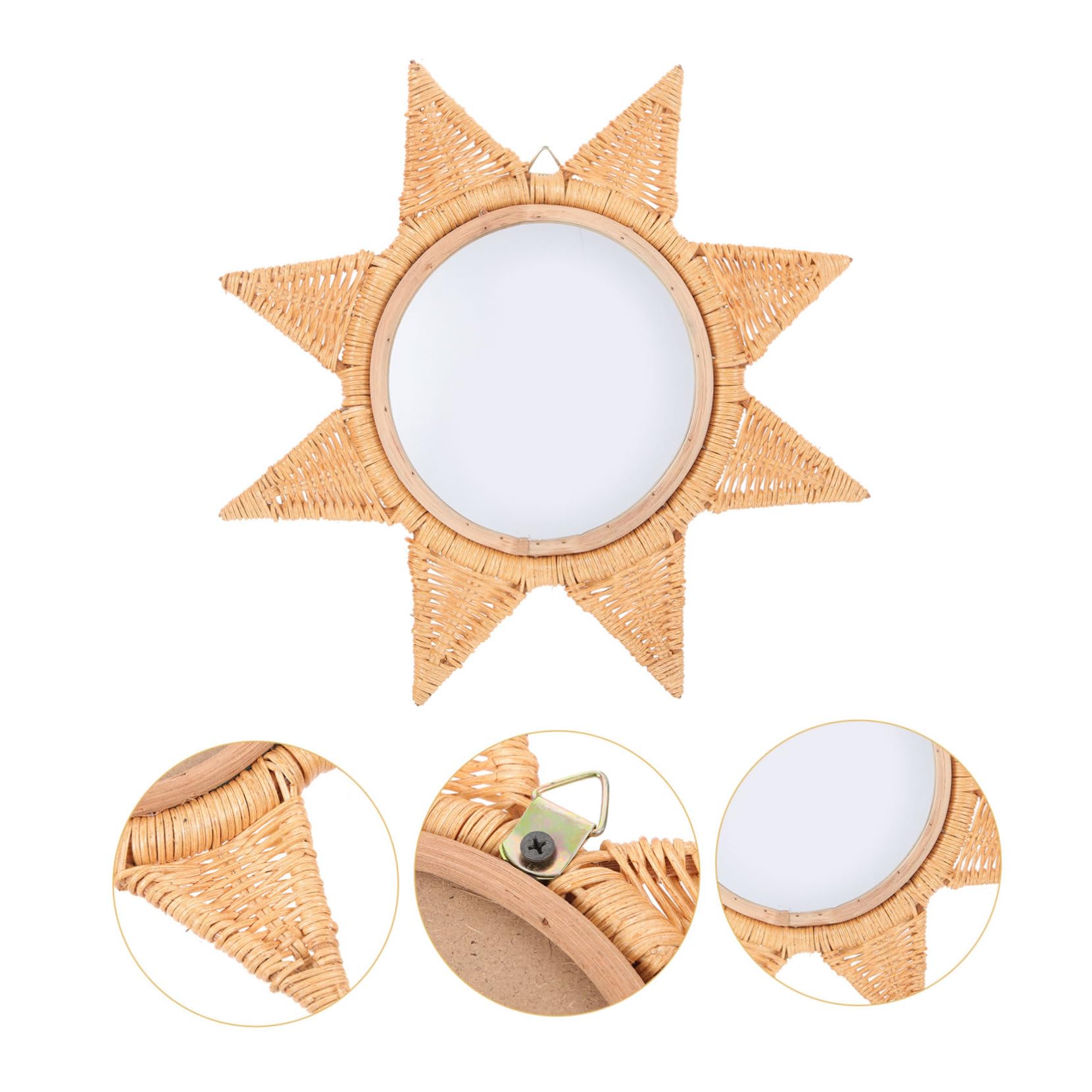 GALPADA Rattanspiegel für Wand Großer Dekorativer Kosmetikspiegel Badezimmerspiegel Schminkspiegel aus Rattan Wandspiegel-Ornament für Zuhause Studentenwohnheim Büro