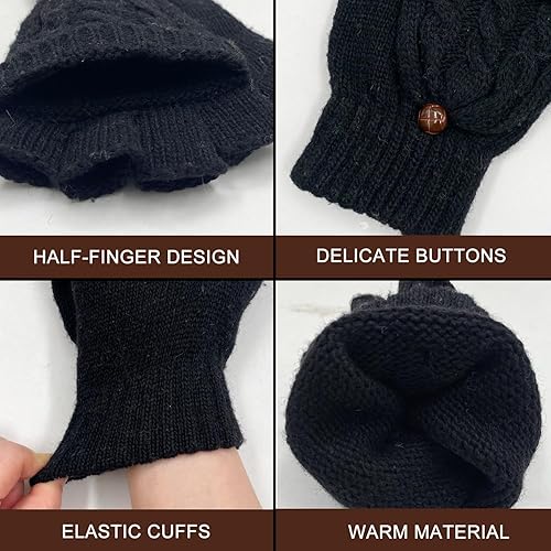 Miniatura 3 de Guantes de invierno cálidos de lana para mujer Beurlike convertible a manoplas sin dedos