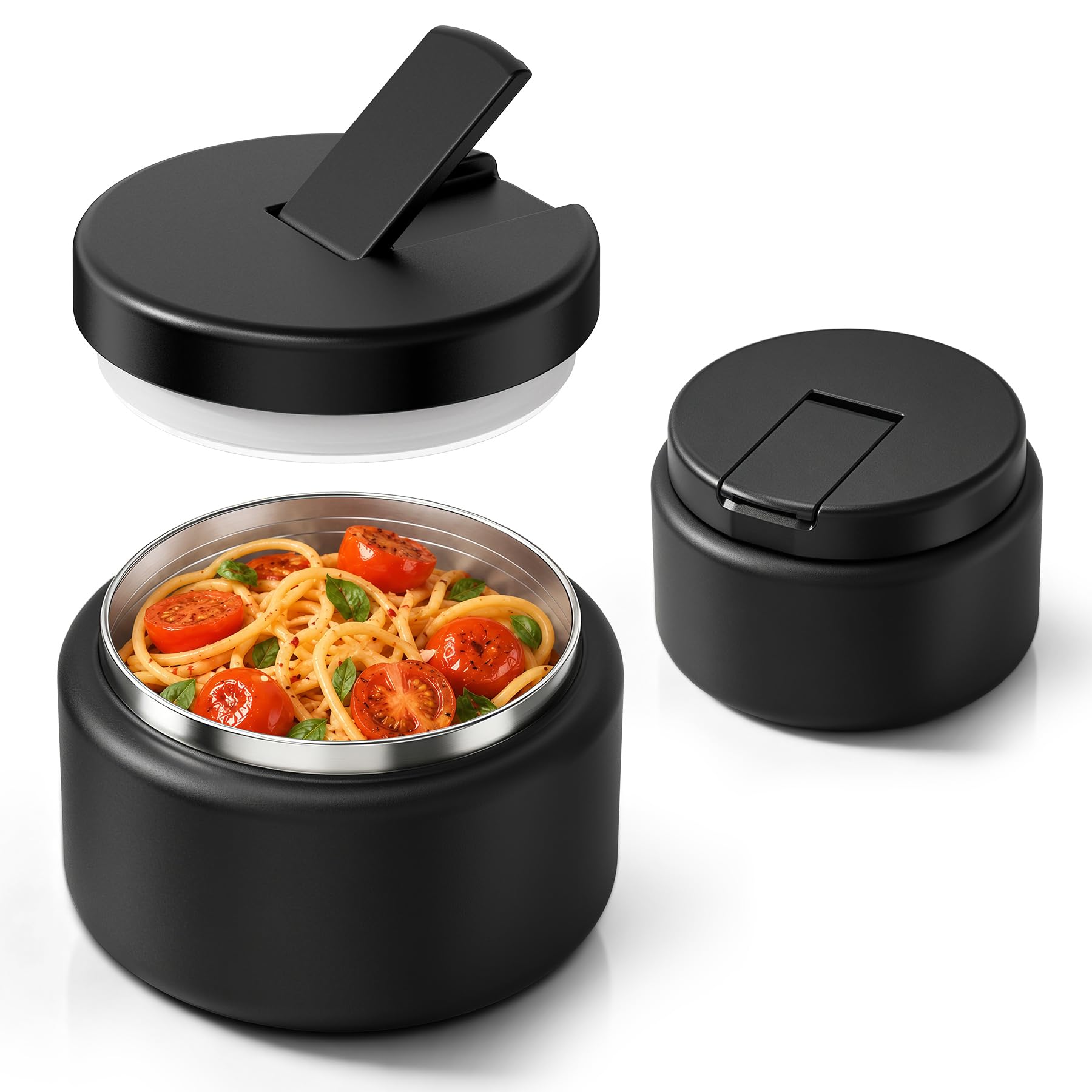 13.5oz Soup Thermo for Hot Food Kids with Buckle Lid Insulated Vacuum Food Jar Wide Mouth Leakproof Stainless Steel Lunch Container (Black)