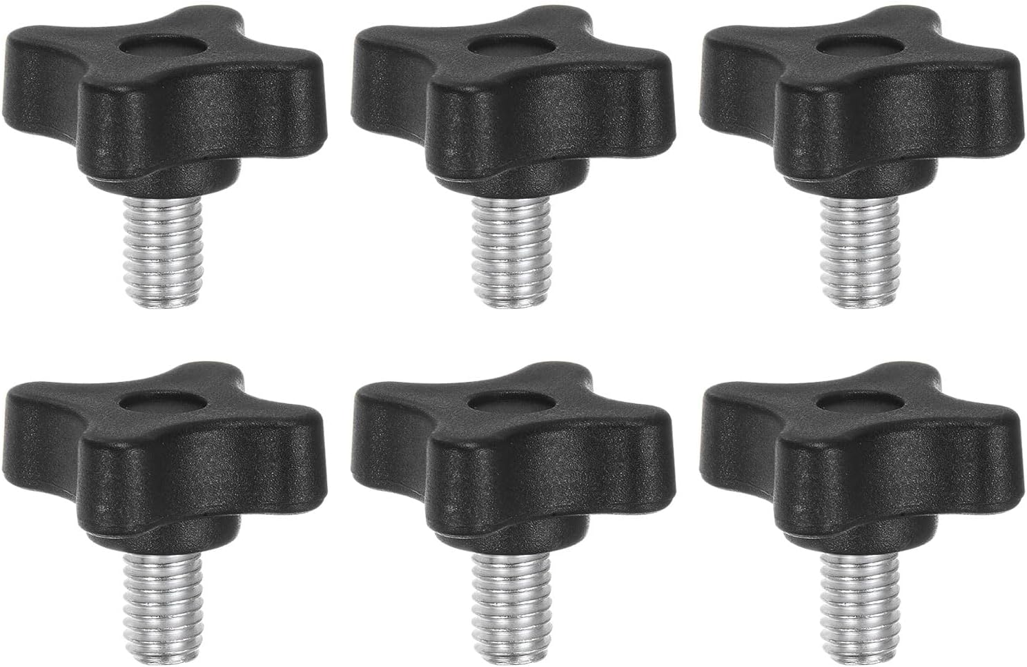 6pcs Star Clamping Knobs M8 x 12mm Metric Male Thread 32mm 4-Point Plastic Head Threaded Stud Knob Hand Tightening Thumb Screw Jig Handle, Black