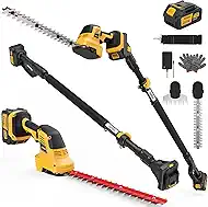 Pole Hedge Trimmer Cordless, Hedge Trimmers Cordless with Battery, Electric Hedge Trimmer & Grass Shear with Extension Pole,180° Adjustable Angle