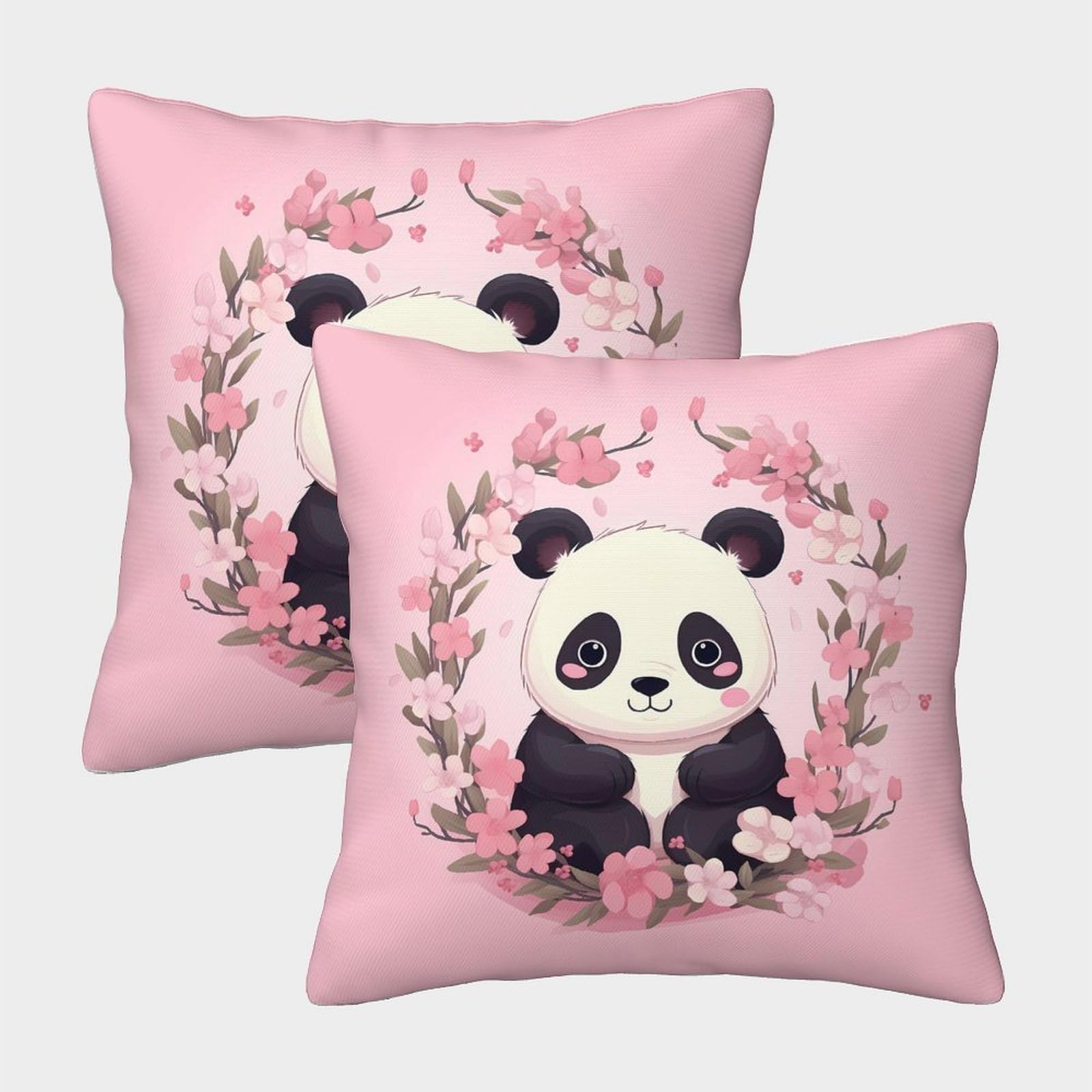 QFVANSIYO Cute Floral 3D Printed Panda Microfiber Pillowcase for Adults Teens Bedroom Decor Panda Pillow Cover Soft Machine Washable 40x40cm