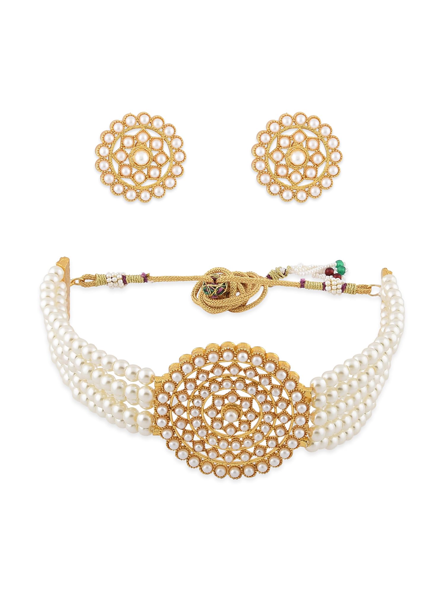 ZAVERI PEARLS Gold Tone Multistrand Pearls Ethnic Choker Necklace & Earring Set For Women-ZPFK18528 (B0DBQDR2FT) Amazon Price History, Amazon Price Tracker