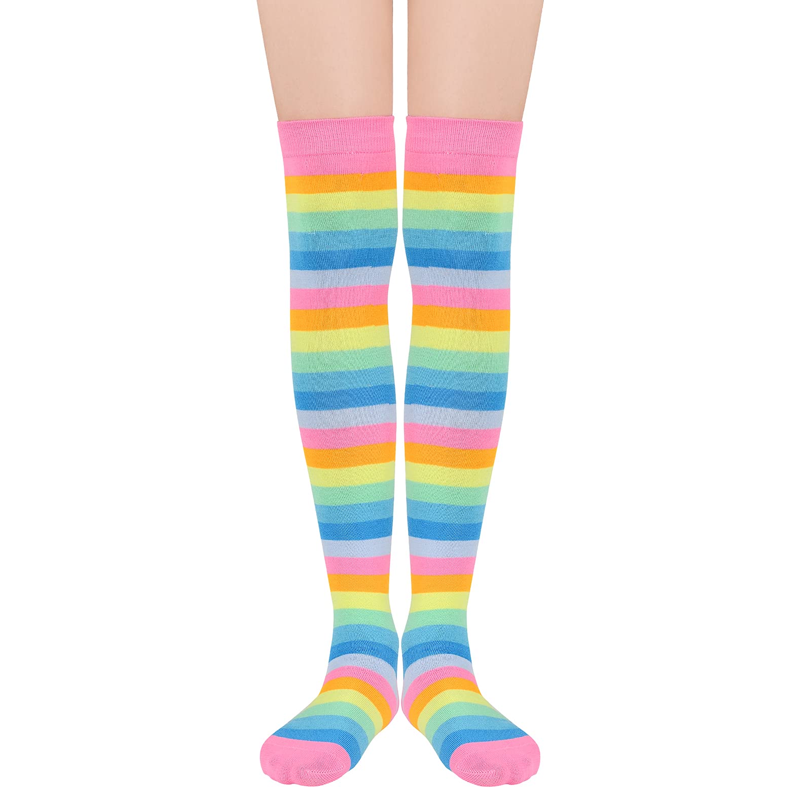 American Trends Womens Rainbow Socks Striped Knee High Socks Thigh High Stockings Casual Tube Socks Costume Leg Warmers