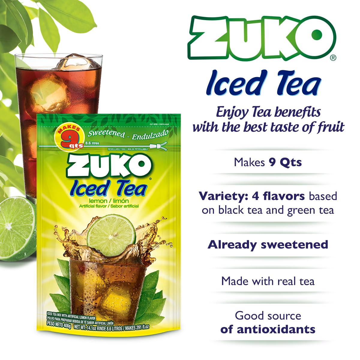 Amazon.com : Zuko Green Tea Instant Powder Drink Mix, 14.1 oz (6