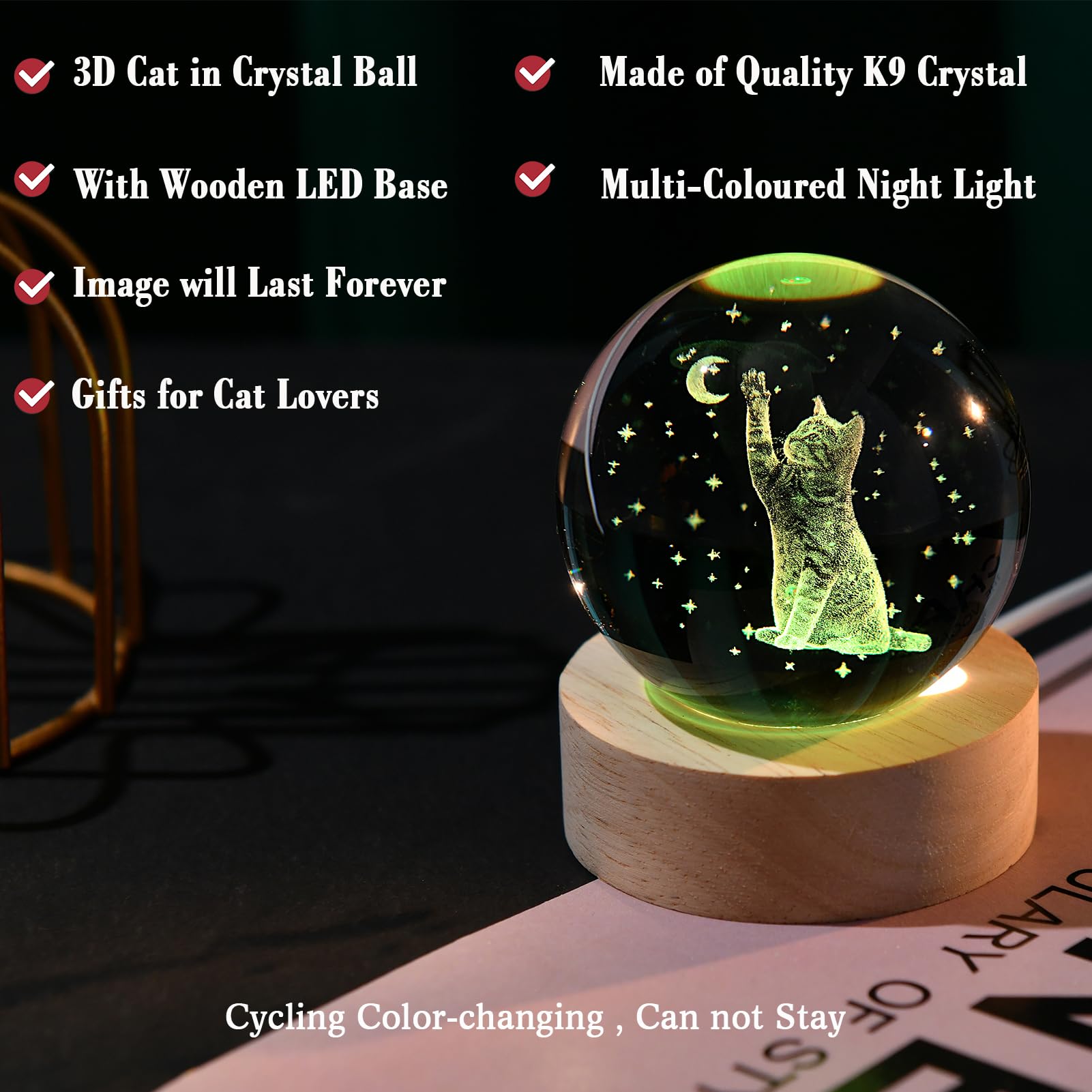 IFOLAINA Bola De Cristal De Gato 3D, Regalos Lindos Para Amantes De Los Gatos Para Mujeres, Globo De Nieve De Navidad, Regalos Para Cumpleaños, Día De La Madre, Lámpara De Gatito