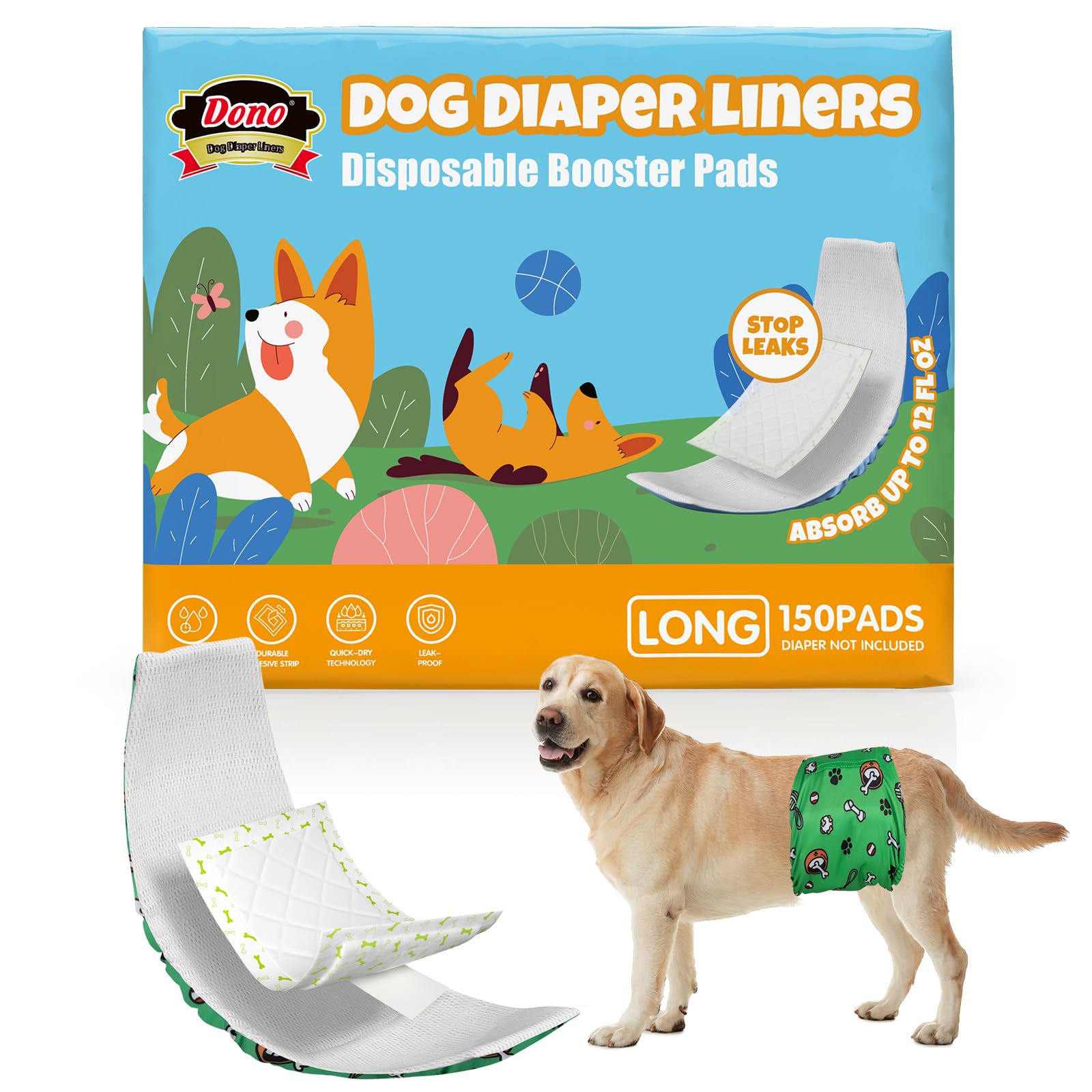 Dono Hundewindeln für Rüden und Hündinnen, Hundewindeleinlagen Ultra-absorbierend, 150 Stück