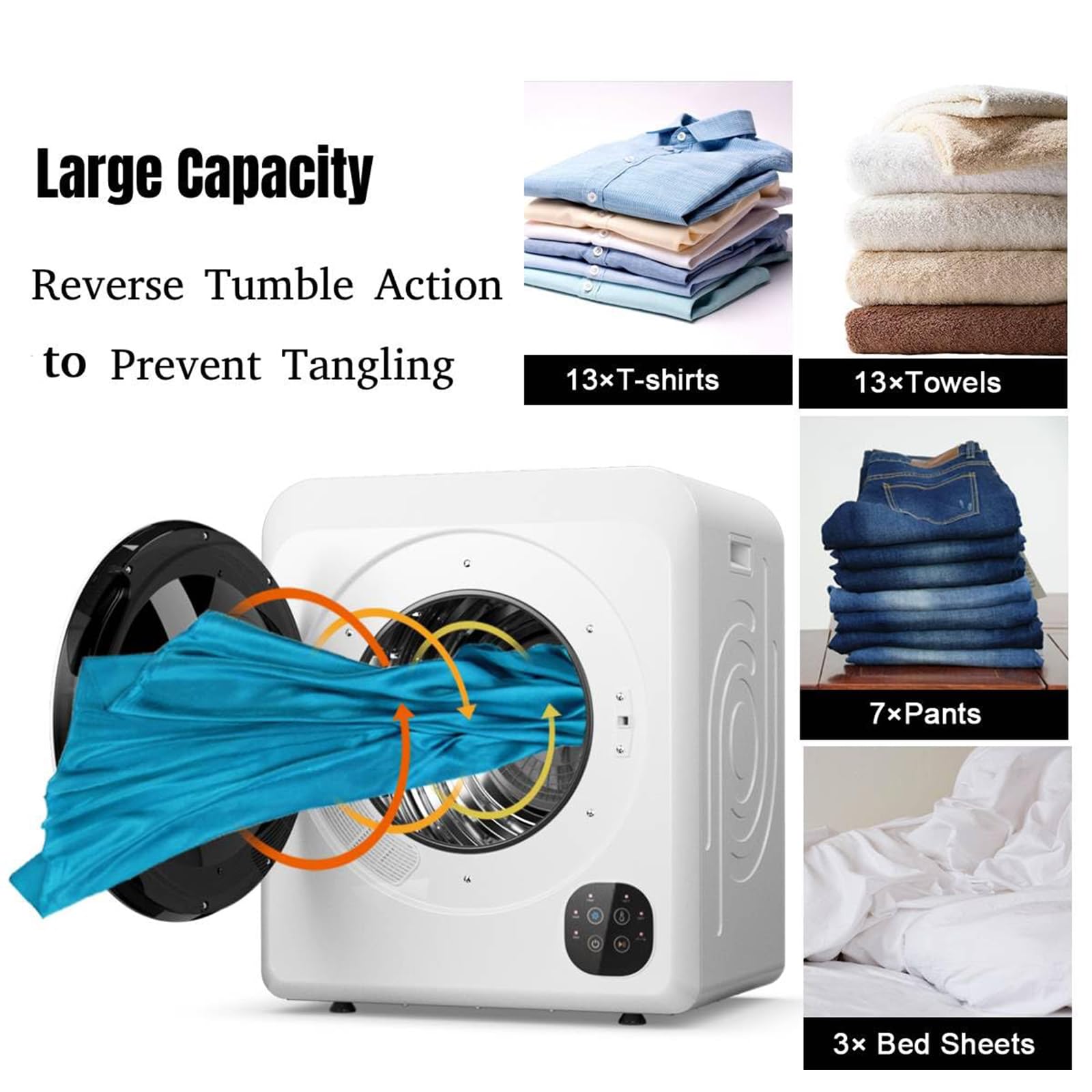 ZMIN Asciugatrice ventilata da 6 kg, Mini asciugatrice Portatile da 1500 W con Pannello di Controllo Intelligente, Vasca in Acciaio Inossidabile, asciugatrice elettrica compatta,Bianca,A