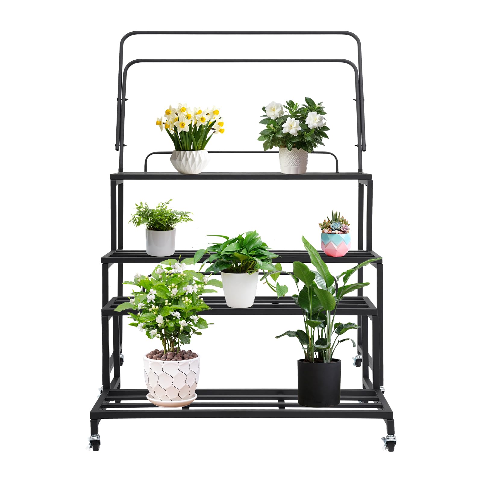 2-stufiger Pflanzentreppe Blumenständer Metall, Multifunktionales Pflanzenregal mit großer Kapazität Pflanzenständer, Blumenbank Blumentreppe für Outdoor Indoor Balkon Garten