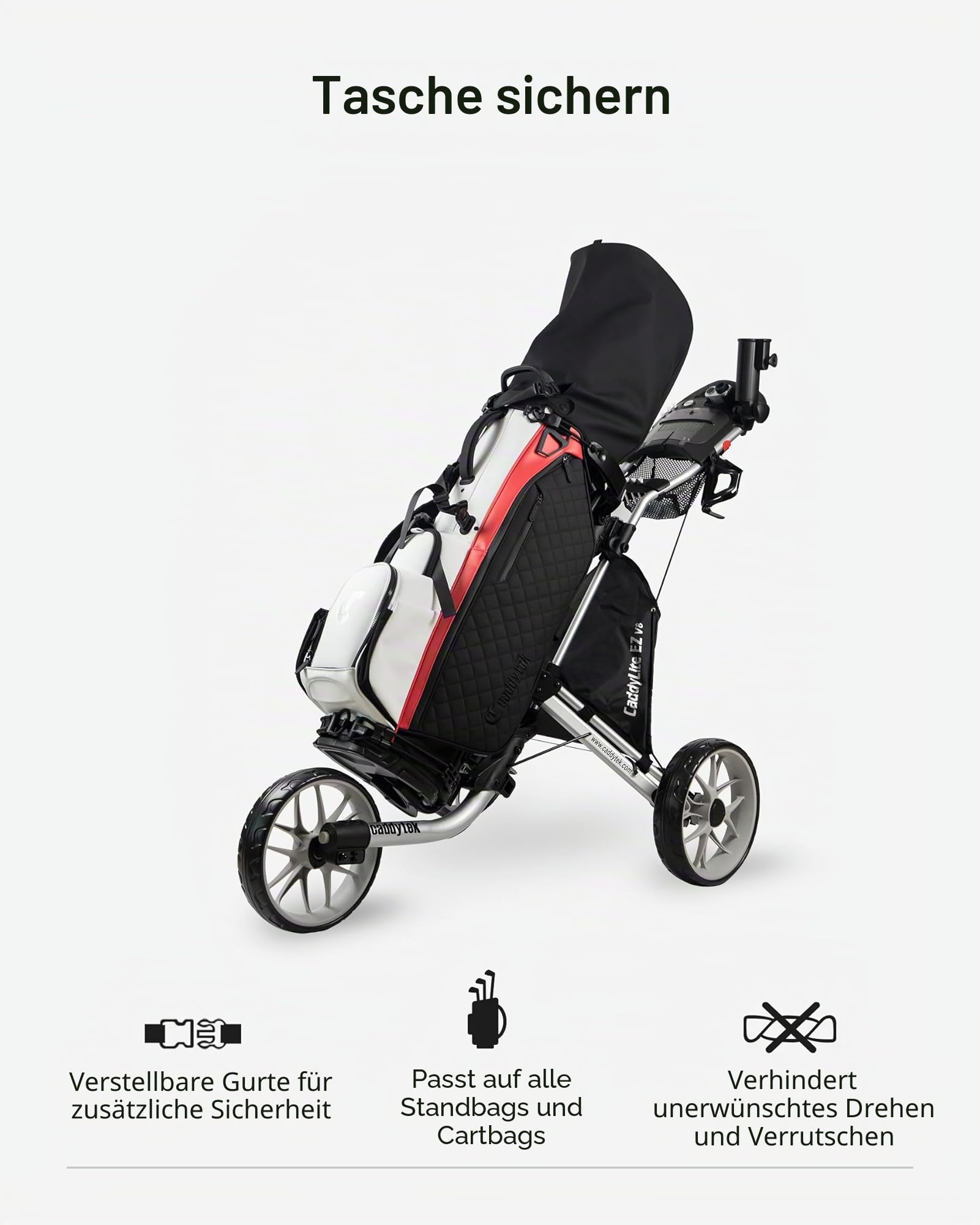Caddytek CaddyLite EZ V8 Golfwagen mit 3 Rädern, zusammenklappbar, leicht, mit Fußbremse, einfach zu öffnen und zu schließen