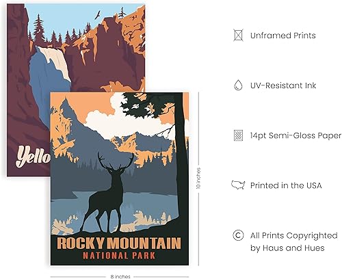 Vista 2 de HAUS AND HUES Juego de póster vintage de parques nacionales, 4 impresiones de parques nacionales, arte abstracto de pared de montaña y naturaleza