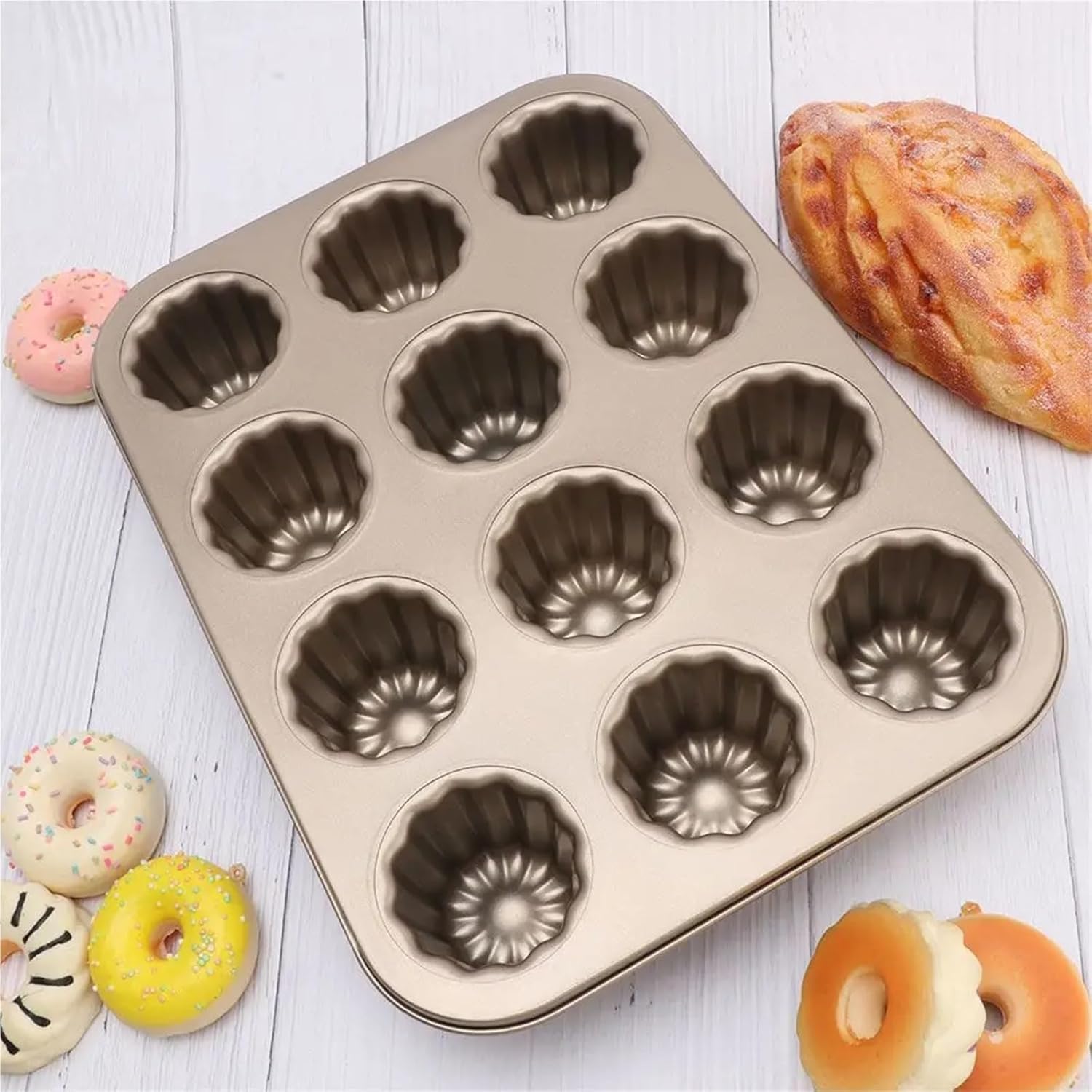 Muffin Pan 1pc Muffin Pan 12 Cavities Custard French Carbon Steel Non-Stick Cake Baking Tool Canele Mold Cannele Mould For Baking