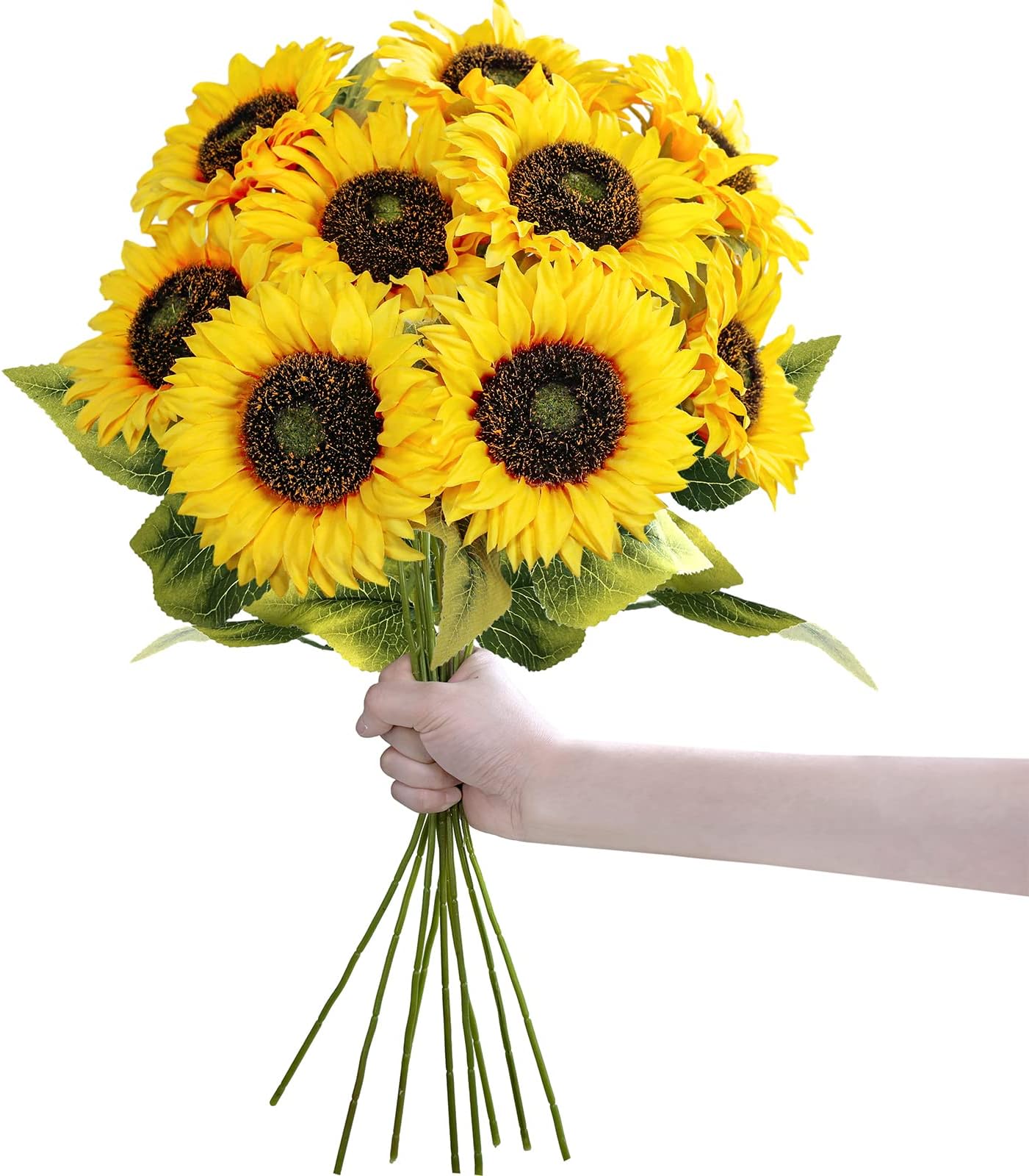 Winlyn 9-Pack Artificial Sunflower Stems, 19.7" Tall Full & Lifelike Yellow Silk Flowers with Long Stems for Vase Bouquet Centerpiece Wreath Floral Arrangement Wedding Birthday Party Fall Décor