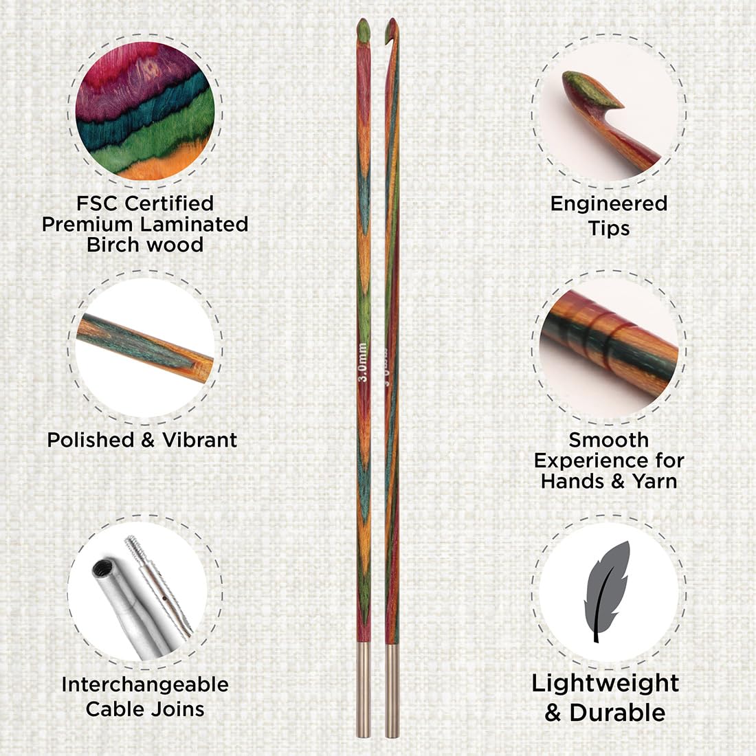 Szydełkowe haczyki KnitPro w etui na zamek błyskawiczny, Symfonie Tunezyjskie końcówki i akcesoria z drewna afgańskiego, 3.5-8mm