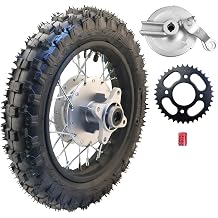 2.5-10 10 Inch Rear Wheel Tire and Rim 12mm Bearing 1.4 x 10 And Drum Brake With 420 37T Sprocket for 50/70/ 90/110cc BBR50 DRZ70 TTR50 DRZ50 CRF50 PW50 TTR50 Chinese SSR Dirt Pit Bike ATVs