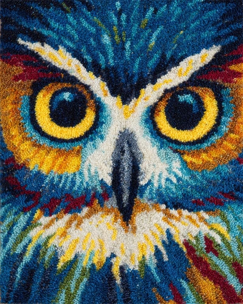 FWRTYCB Latch Hook Kits for Adults,Full Moon Owl DIY Latch Hook Rug Kit,20X15Inch Cross Stitch Rug Making Kit, Carpet Making Crochet Kits Embroidery Kits Needlework Crafts for Home Decor