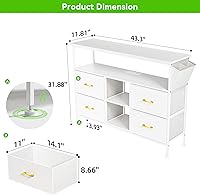 Vista 33 de Cómoda para dormitorio, soporte de TV con tomas de corriente y luz LED, cómoda de 6 cajones con bolsillos laterales y ganchos, cómoda ancha