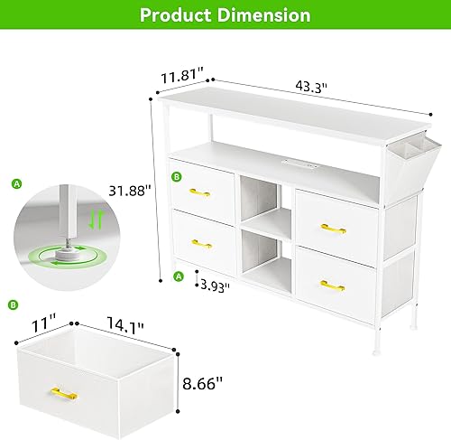 Miniatura 10 de YILQQPER Cómoda para dormitorio, soporte de TV con tomas de corriente y luz LED, cómoda de 6 cajones con bolsillos laterales y ganchos, cómoda ancha