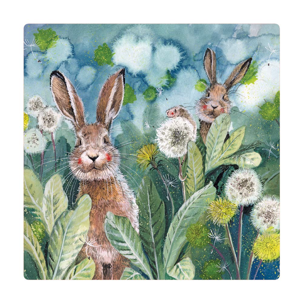 ALEX CLARK Ears Up Hares Fridge Magnet - Rabbit - Flowers - Wildlife - Countryside - Original Artwork - Fridge Magnet for Animal Lovers - Magnetic Art Tile - Gift Ideas - Designed in The UK...