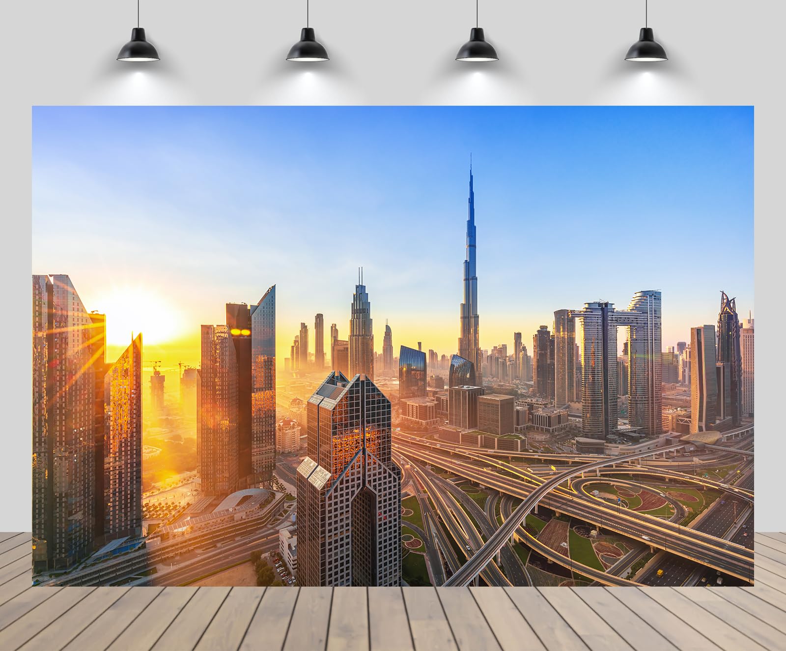 CHNYWORK 10ftx8ft Dubai City Skyline Backdrop for Photography Dubai City Center Skyline View with Iconic Skyscrapers United Arab Emirates Background
