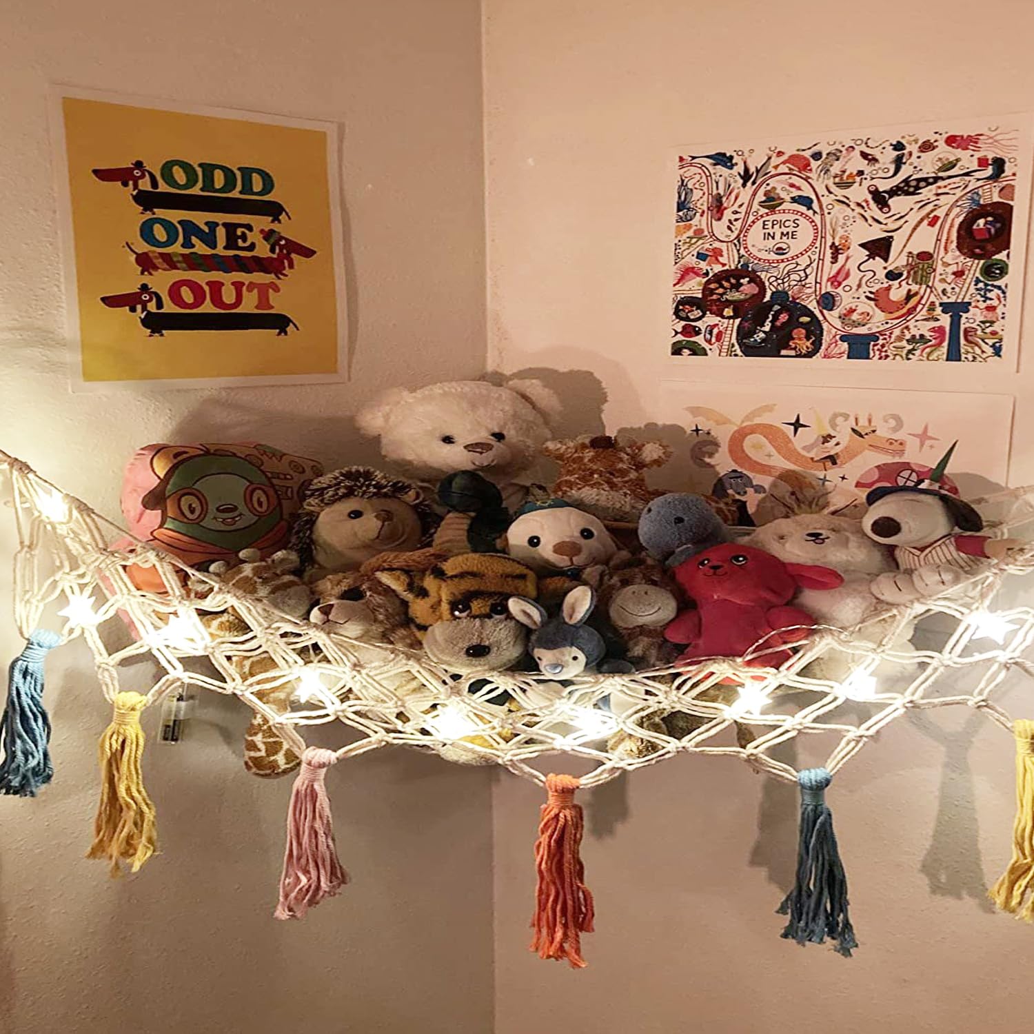 Rete Amaca Per Peluche - Porta Giocattoli Sospesa 153x40cm, Bianco - Soluzione Salvaspazio - Foto 4
