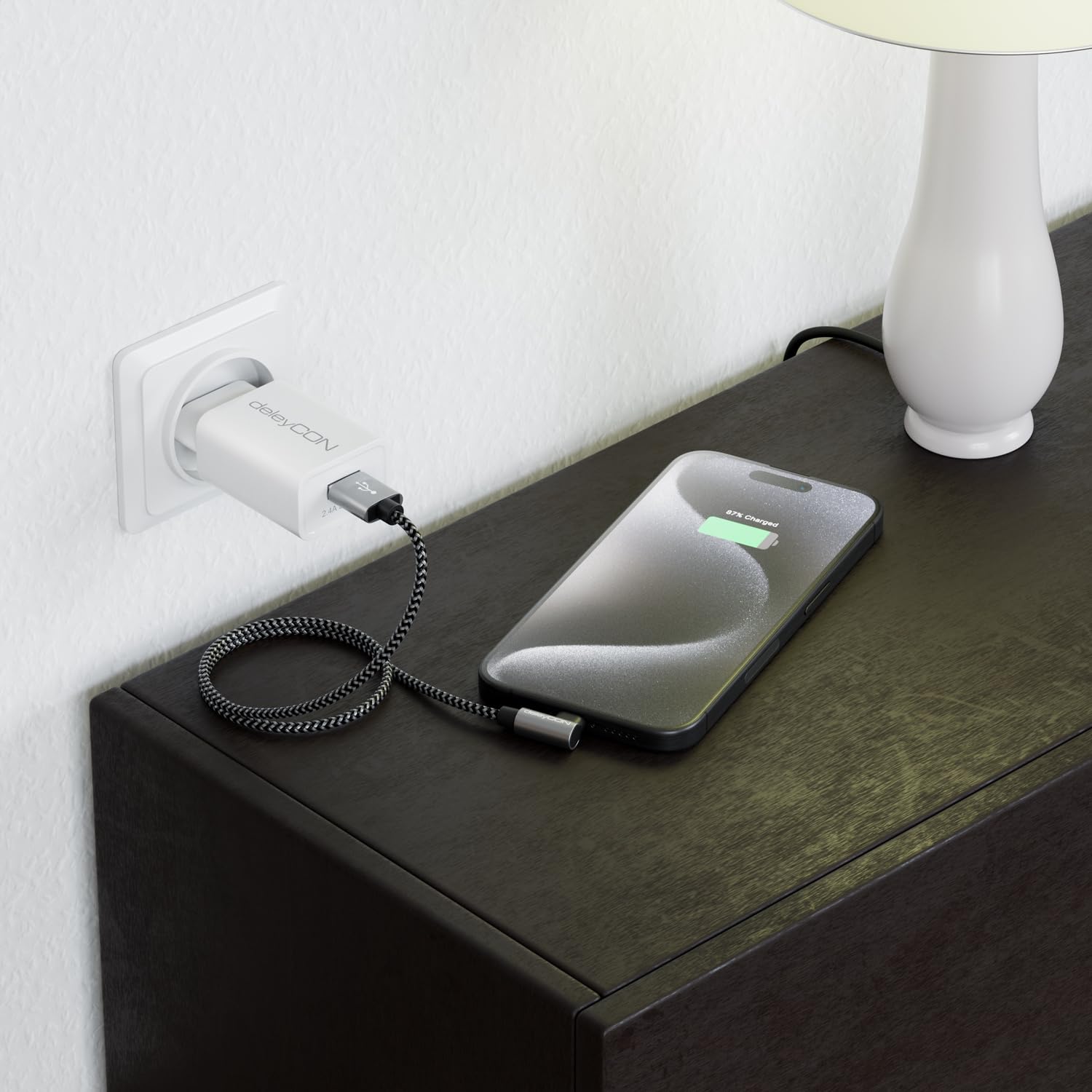 deleyCON 0,30m USB-A na USB-C Kabel - Wtyk USB C 90° Kątowy - Krótki 30cm A na C Kabel Ładowania do iPhone 17 15 16 Pro Max Air Samsung S26 S25 S24 Pixel iPad Pro MacBook Air Tablet Switch PS5