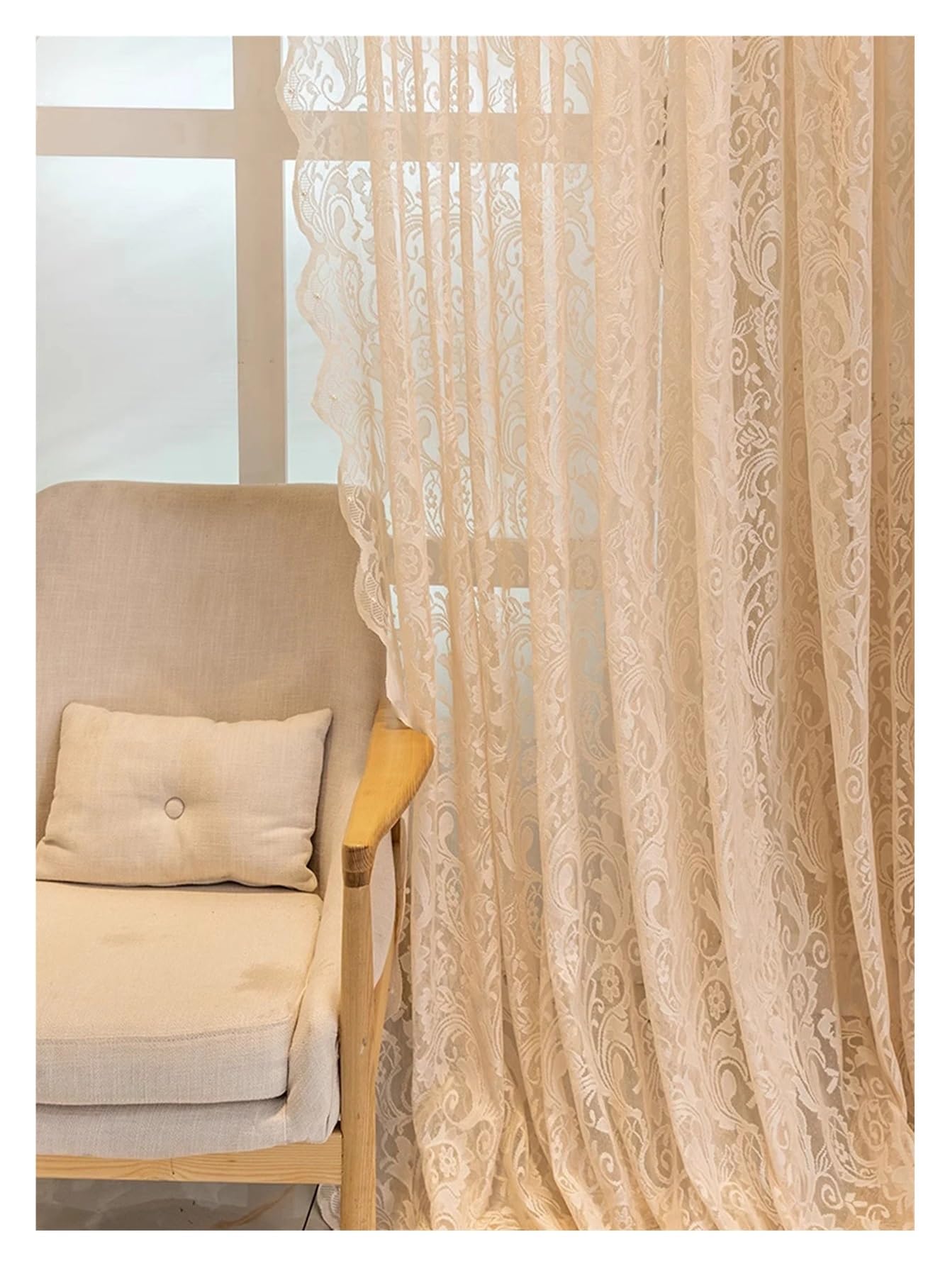 BTRYLDCFA Floral Lace Curtains Lace Beaded Gauze Curtains 1PC(WEAR ROD_W280-H260CM 1PC)