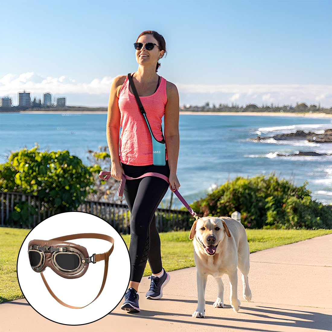 Gafas de Sol para Perros, Retro Gafas Perro, Gafas de Protección Perro, Correa Ajustable, Para Perros Medianos-Grandes, Protección UV, Antiviento, Actividades al Aire Libre, Moto, Estilo Retro