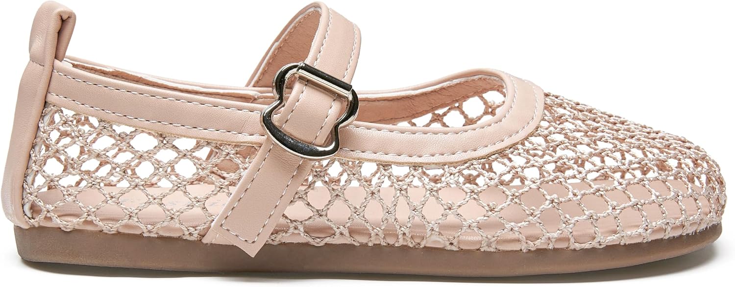 Girls Mary Jane Dress Shoes Mesh Ballet Flats Buckle Strap Comfy Casual Fishnet Ballerina Flat Shoes, Toddler or Kids