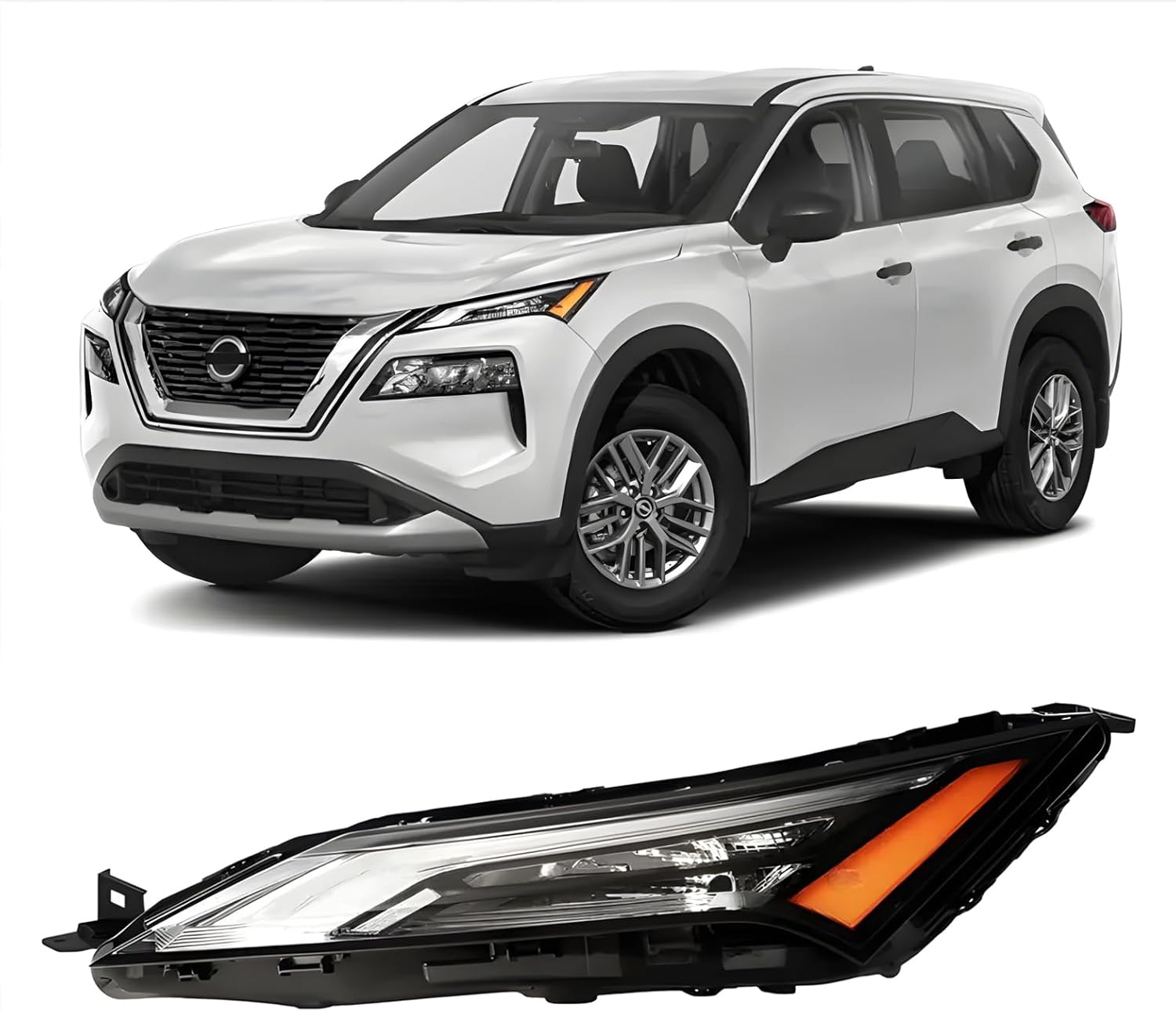 PENSUN Headlights Assembly Fit for 2021 2022 2023 Nissan Rogue, Headlamp Assembly Pair Replacement, Clear Lens Amber Reflector, Left Driver Side