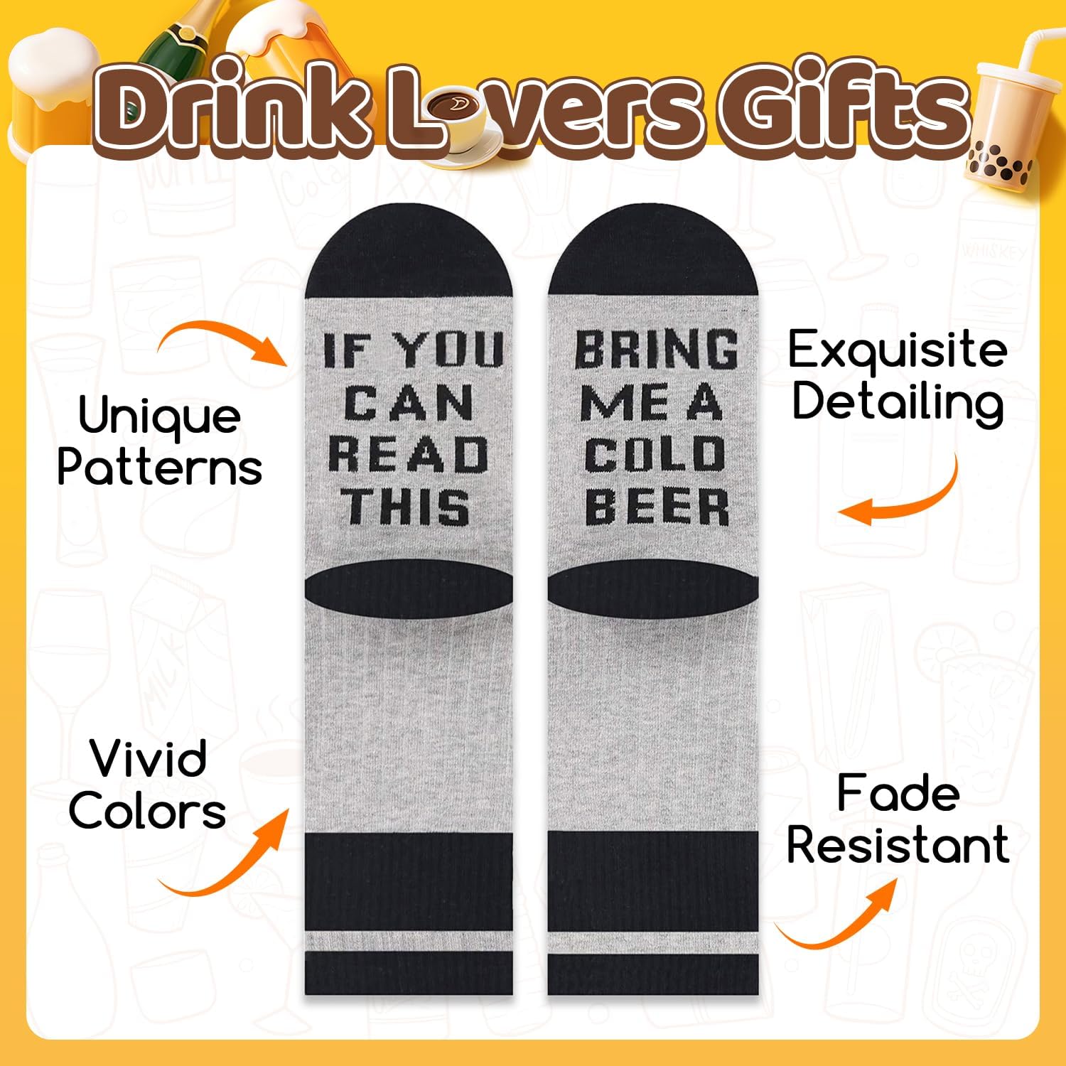 Zmart Drink Gifts for Women Teens - Wine Coffee Gifts, Coffee Beer Socks Christmas Stocking - Image 4
